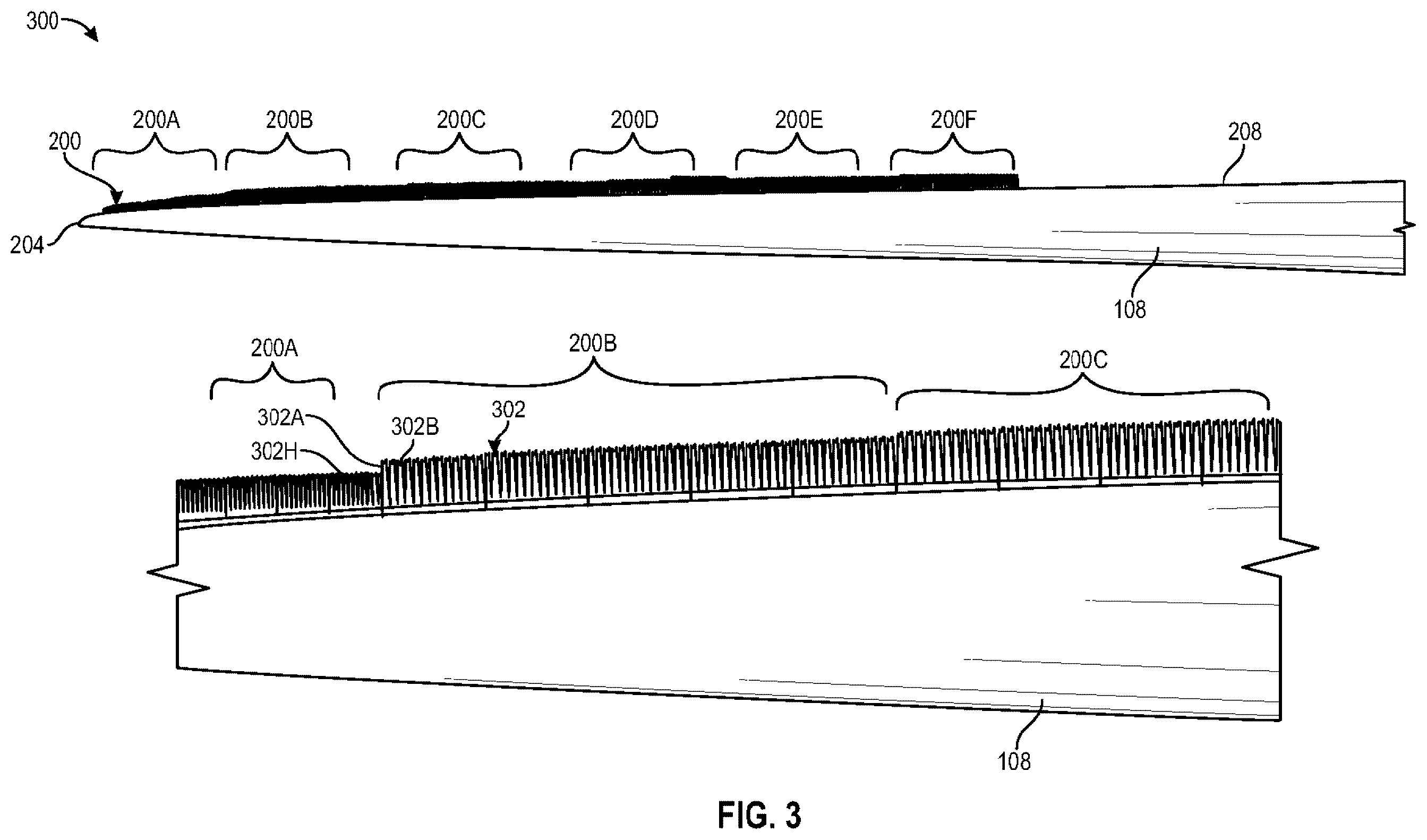 Patent US12480404 Figure 3 – Structure and method for a flexible trailing edge projection of an airfoil