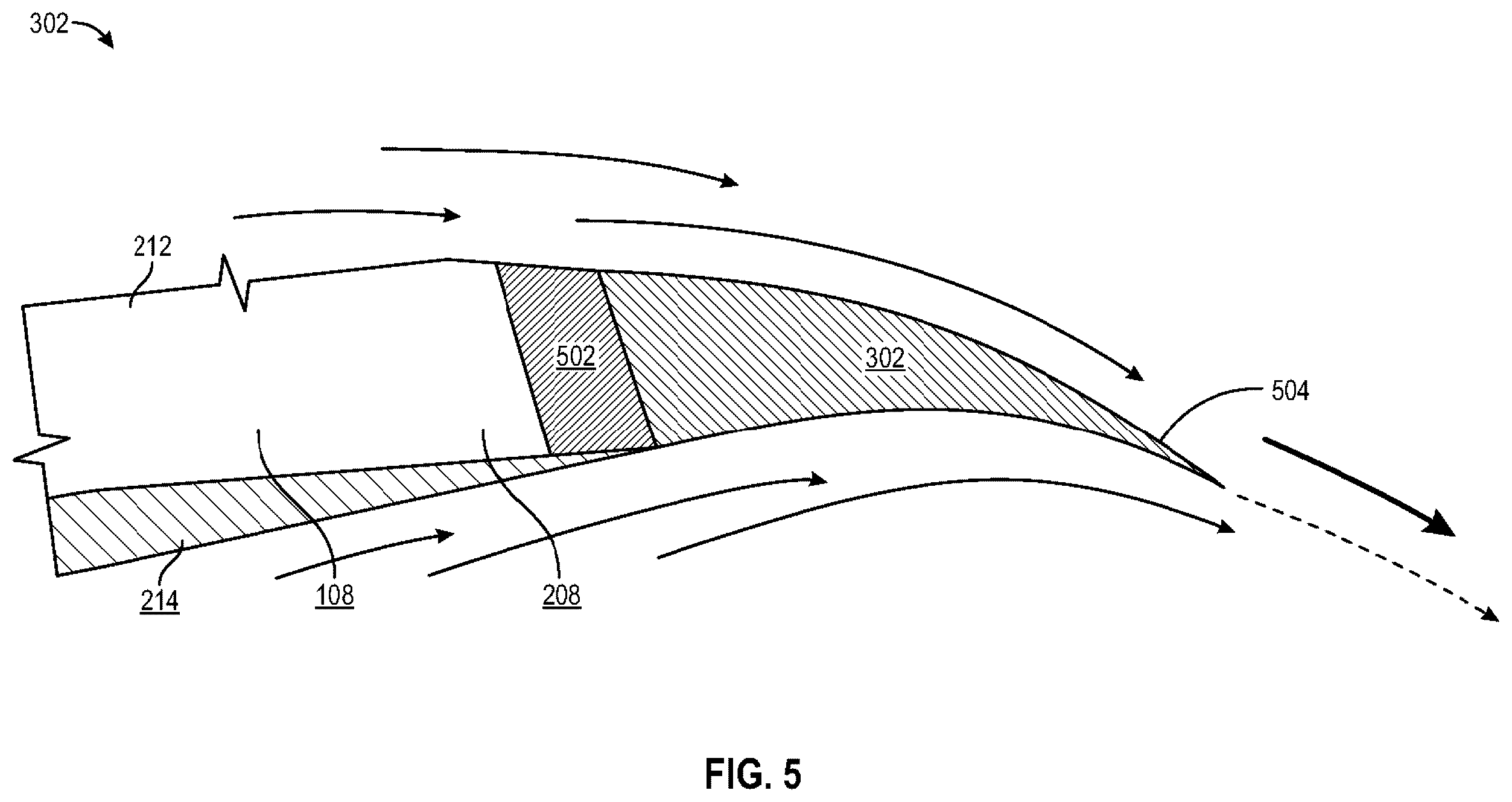Patent US12480404 Figure 5 – Structure and method for a flexible trailing edge projection of an airfoil