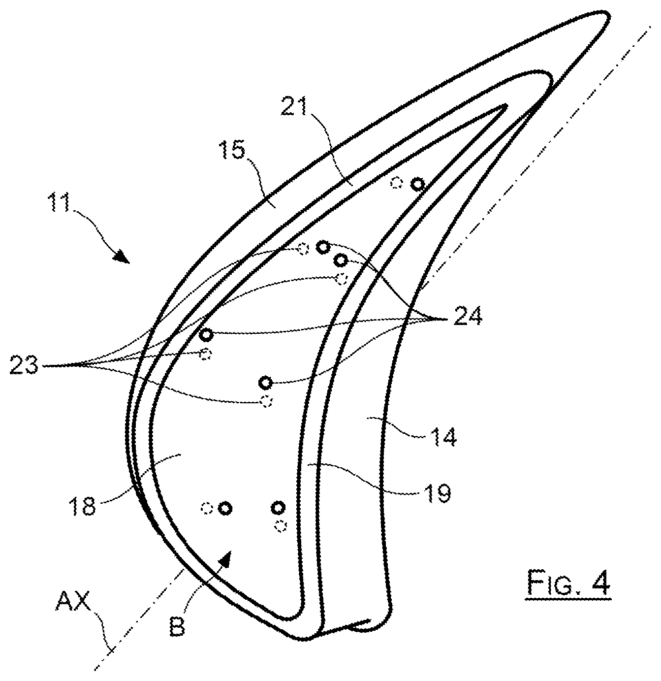 Patent US12480408 Figure 3 – High-pressure turbine vane including a cavity under a squealer tip