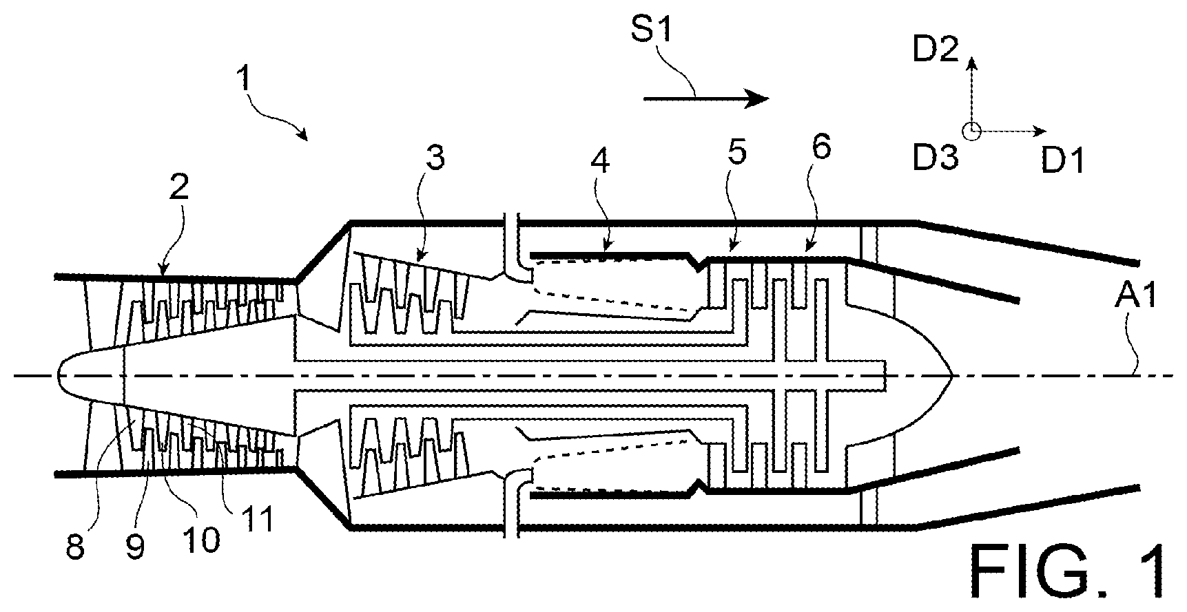 Patent US12480410 Figure 1 – Damping device for a rotor wheel of an aircraft turbine engine, rotor wheel for an aircraft turbine engine, turbine engine for an aircraft, and method for manufacturing a damping device