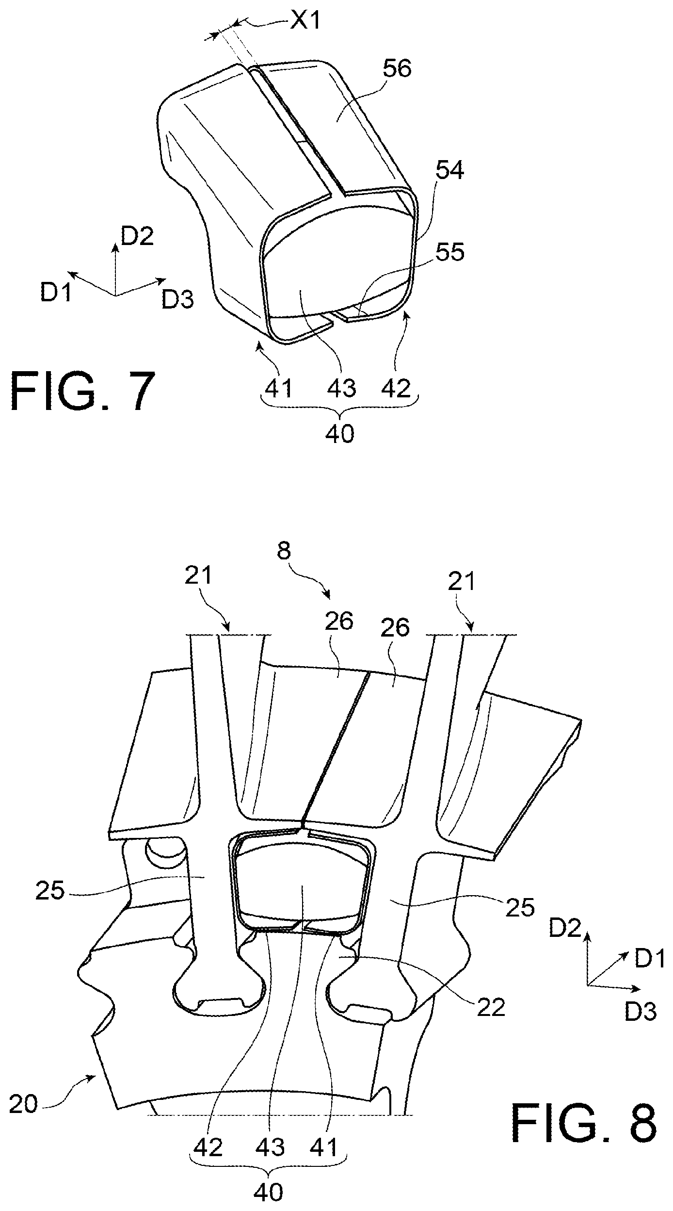 Patent US12480410 Figure 5 – Damping device for a rotor wheel of an aircraft turbine engine, rotor wheel for an aircraft turbine engine, turbine engine for an aircraft, and method for manufacturing a damping device