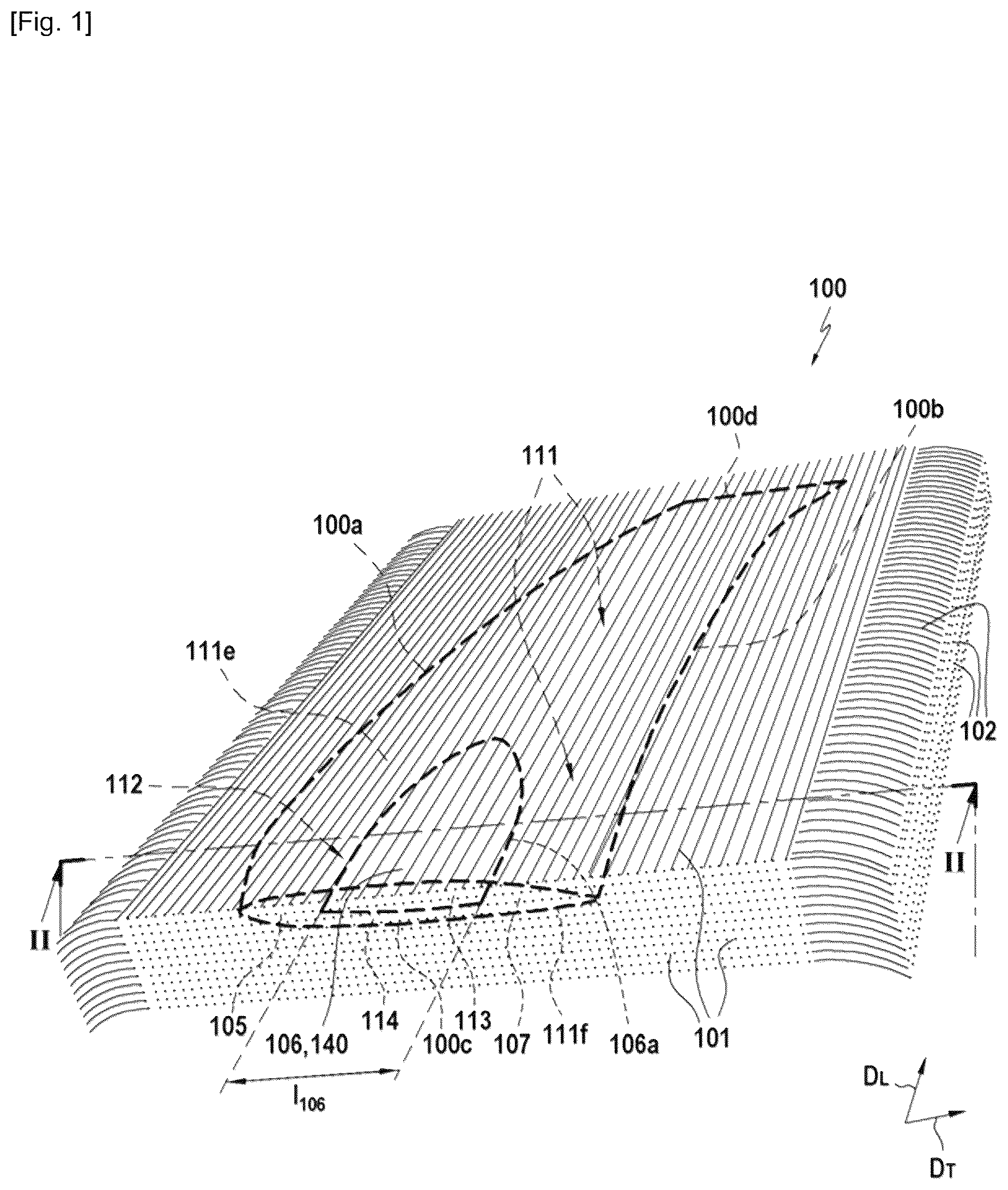 Patent US12480411 Figure 1 – Propeller blade or vane having a hollow composite root