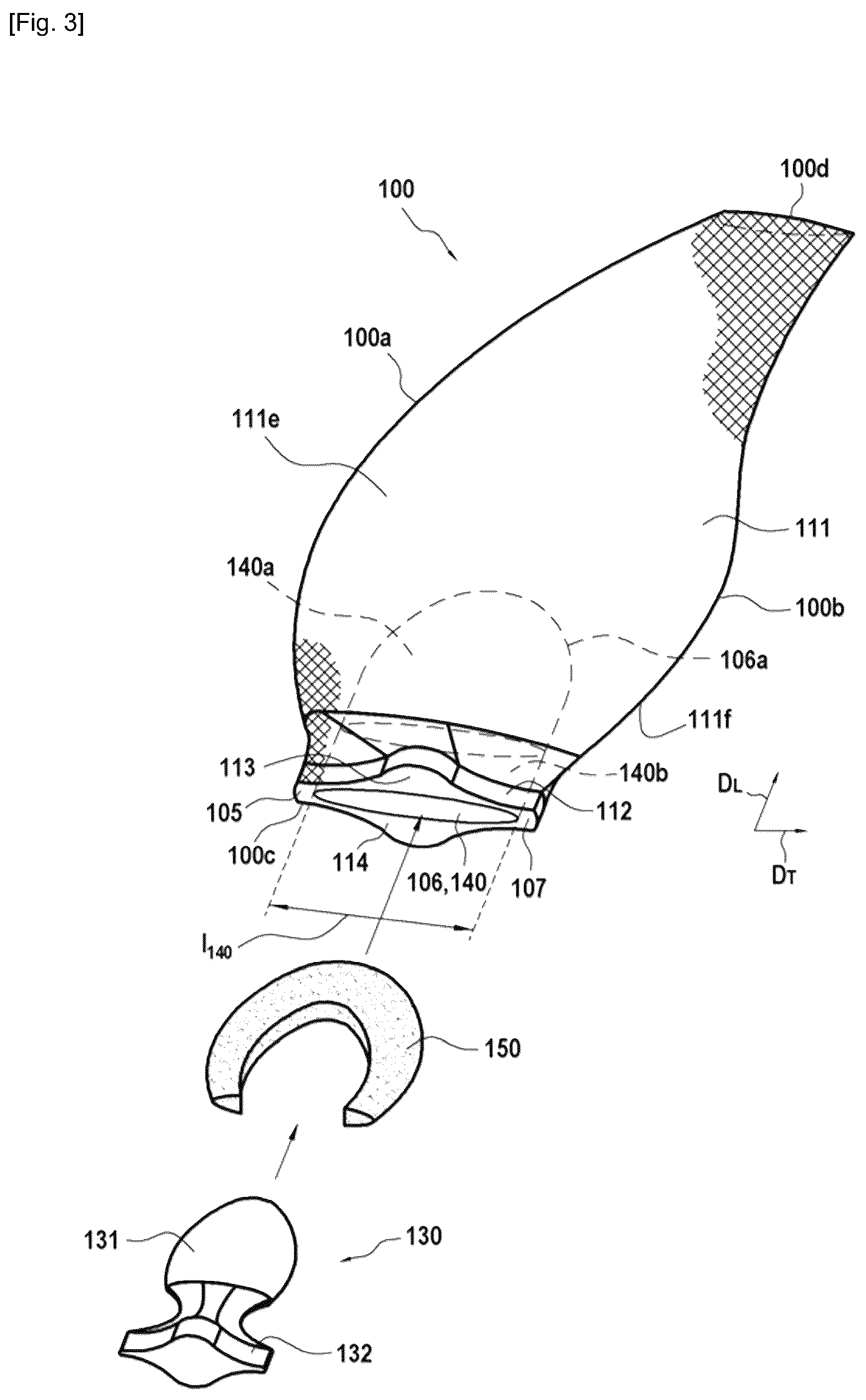 Patent US12480411 Figure 3 – Propeller blade or vane having a hollow composite root