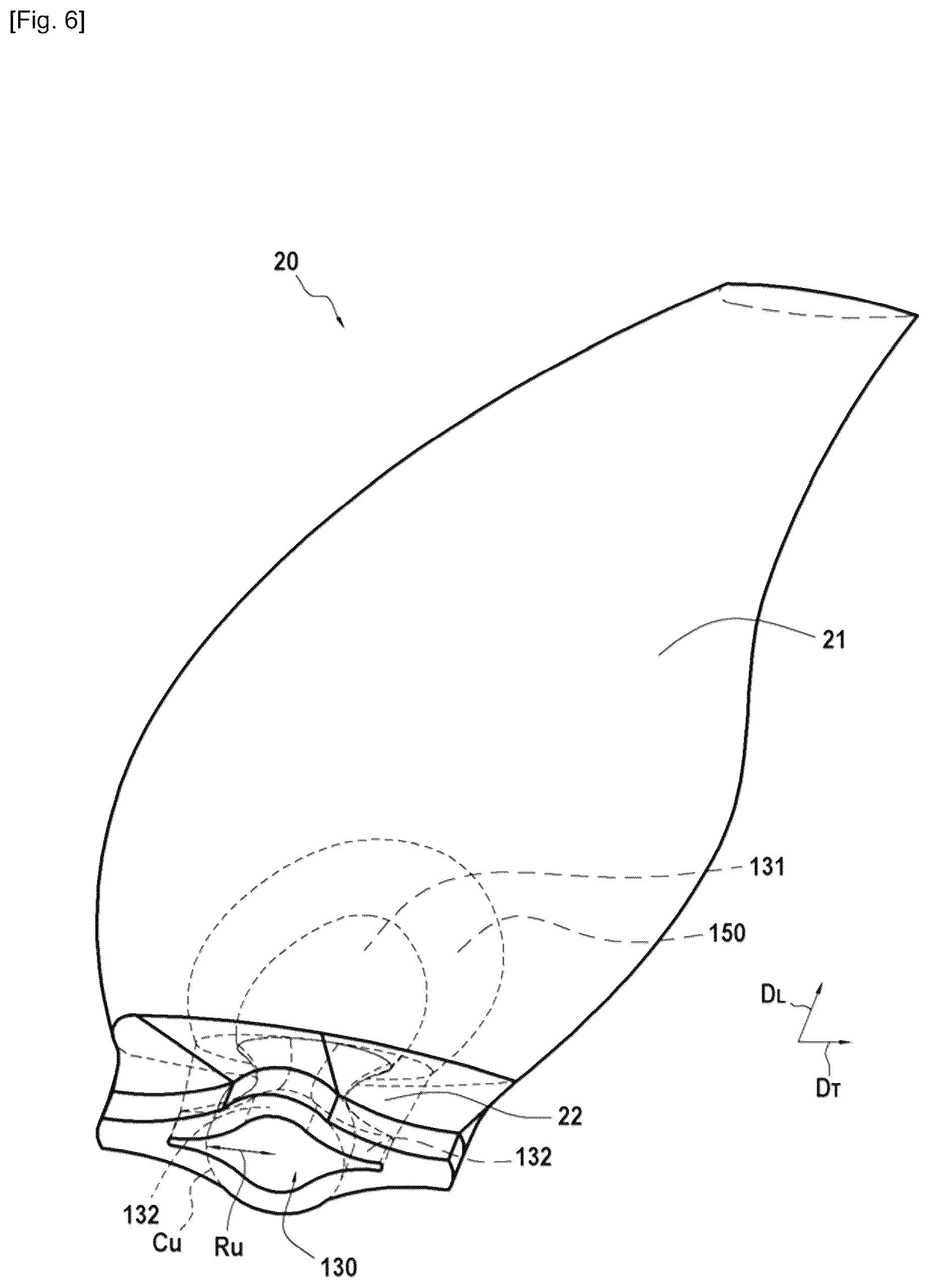 Patent US12480411 Figure 6 – Propeller blade or vane having a hollow composite root