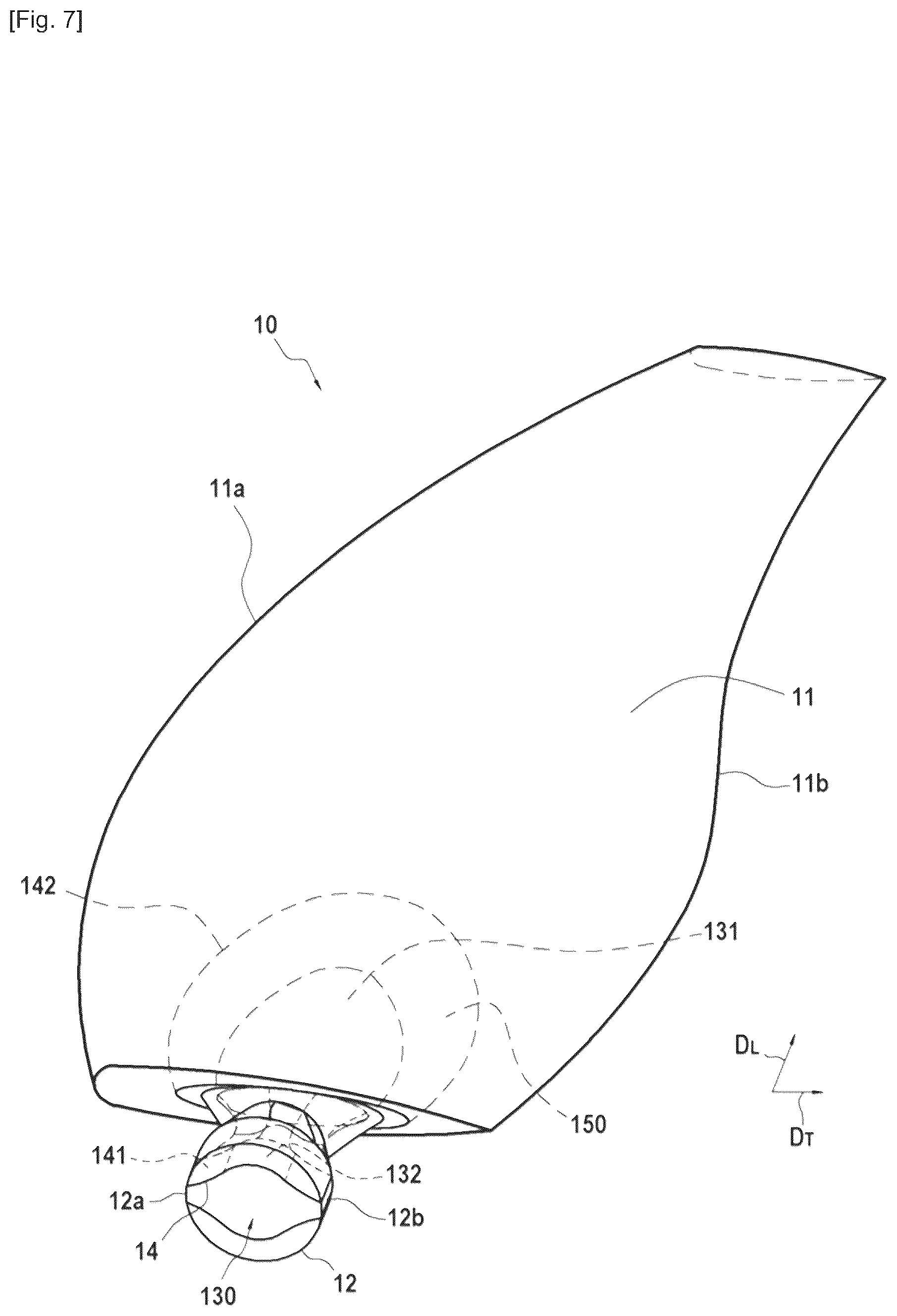 Patent US12480411 Figure 7 – Propeller blade or vane having a hollow composite root