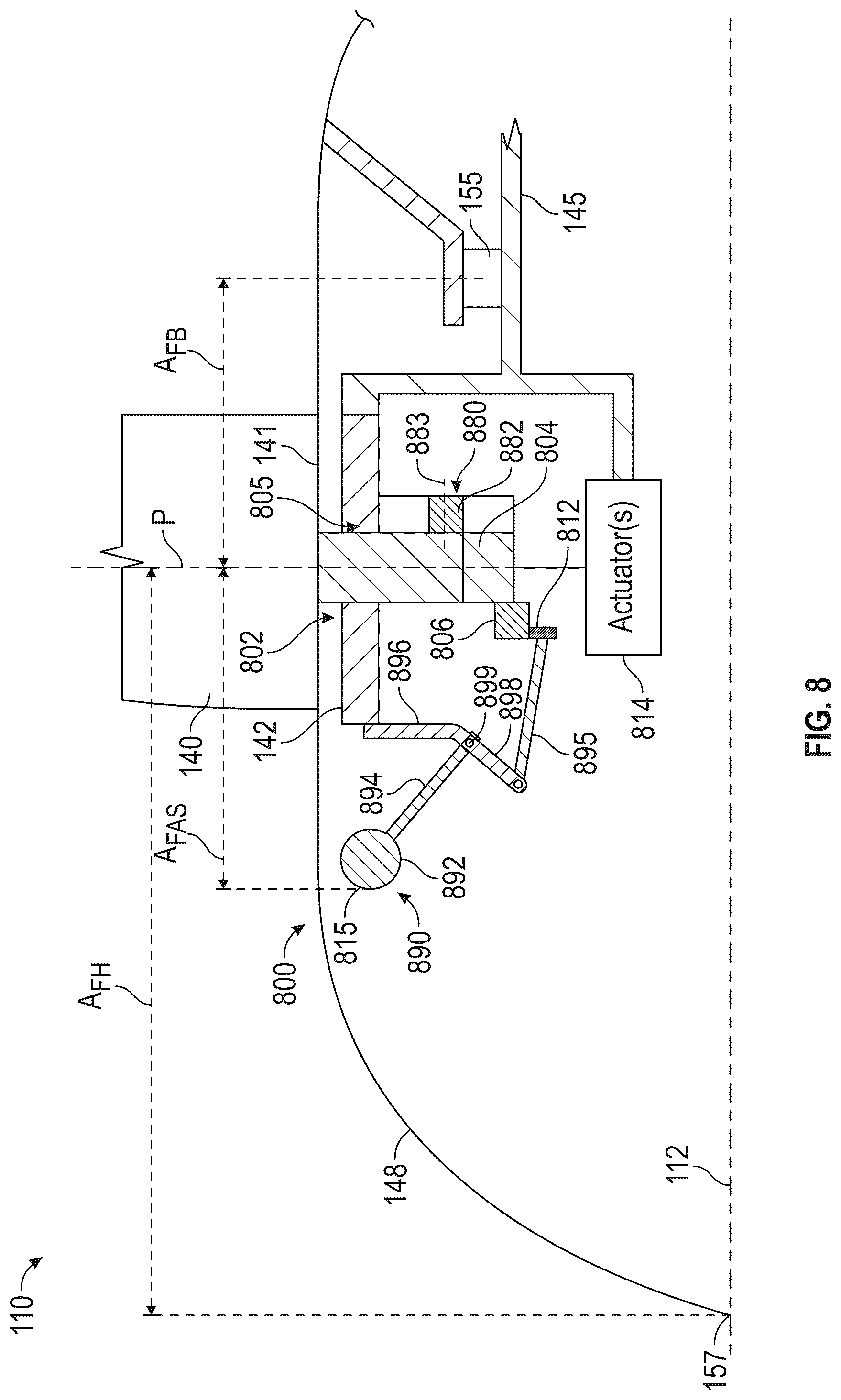 Patent US12480415 Figure 8 – Turbofan engine including a fan actuation system