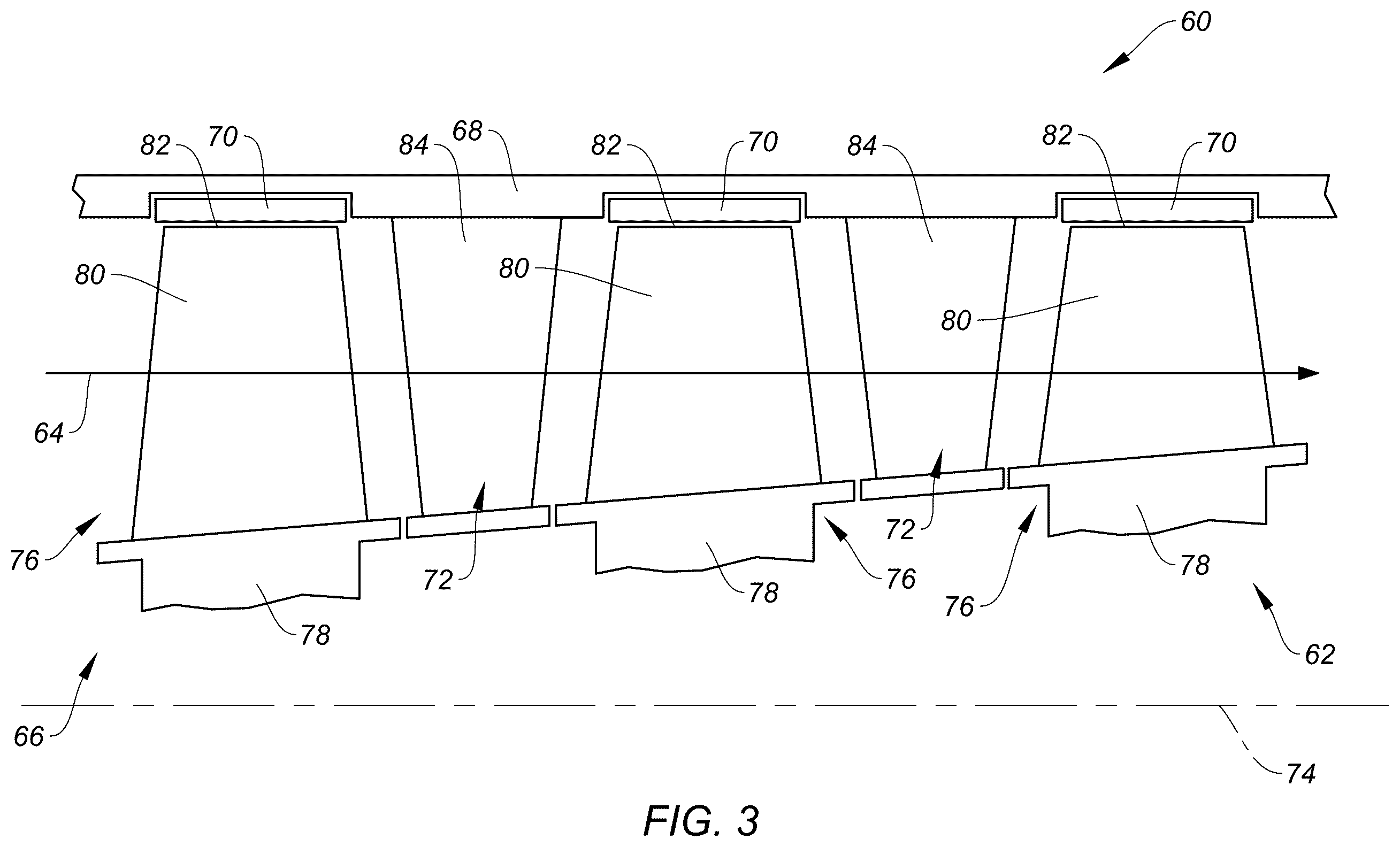 Patent US12480419 Figure 3 – Outer air seal (OAS) assembly for a gas turbine engine