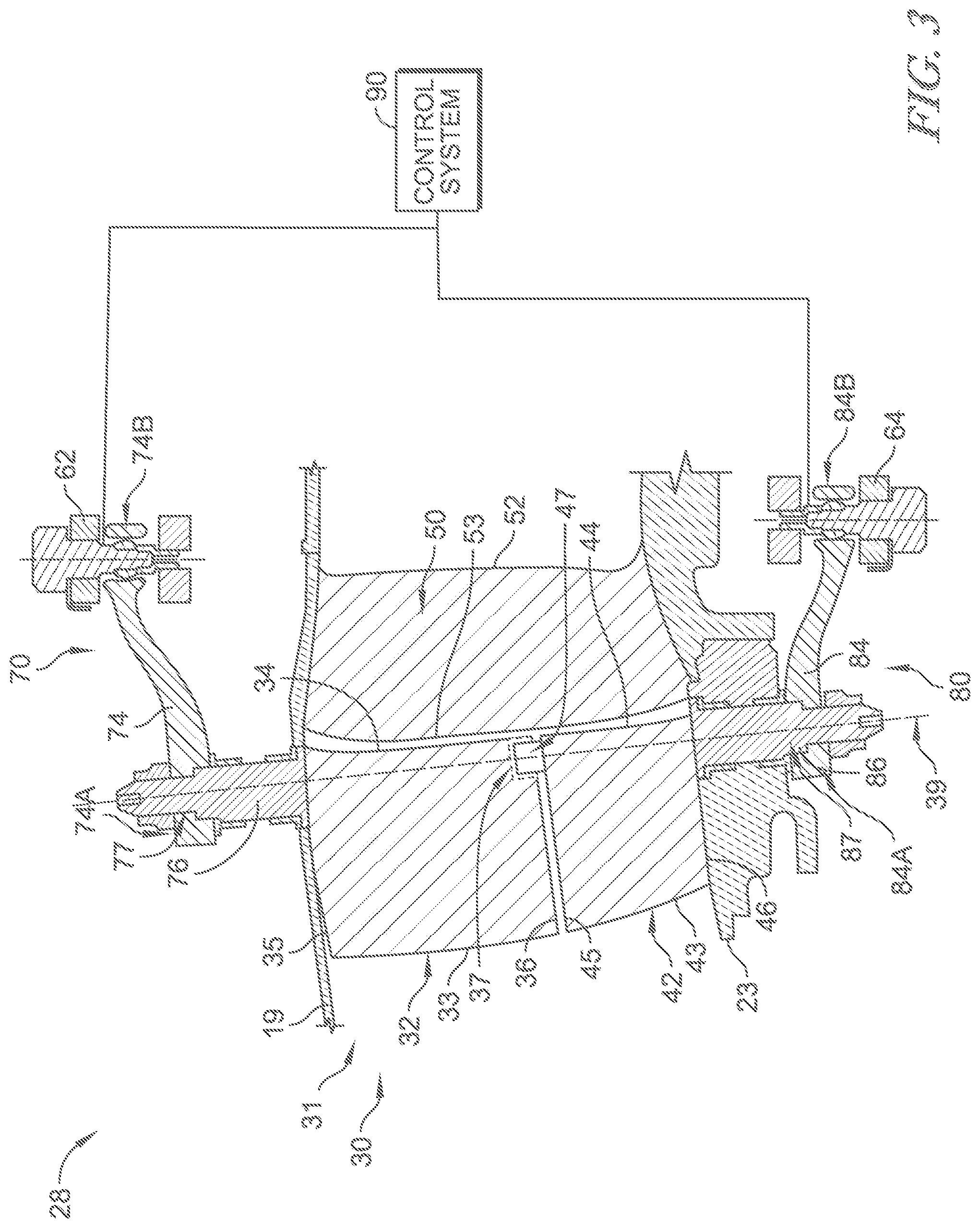 Patent US12480422 Figure 2 – Segmented variable fan outlet guide vane with pass through actuation mechanisms