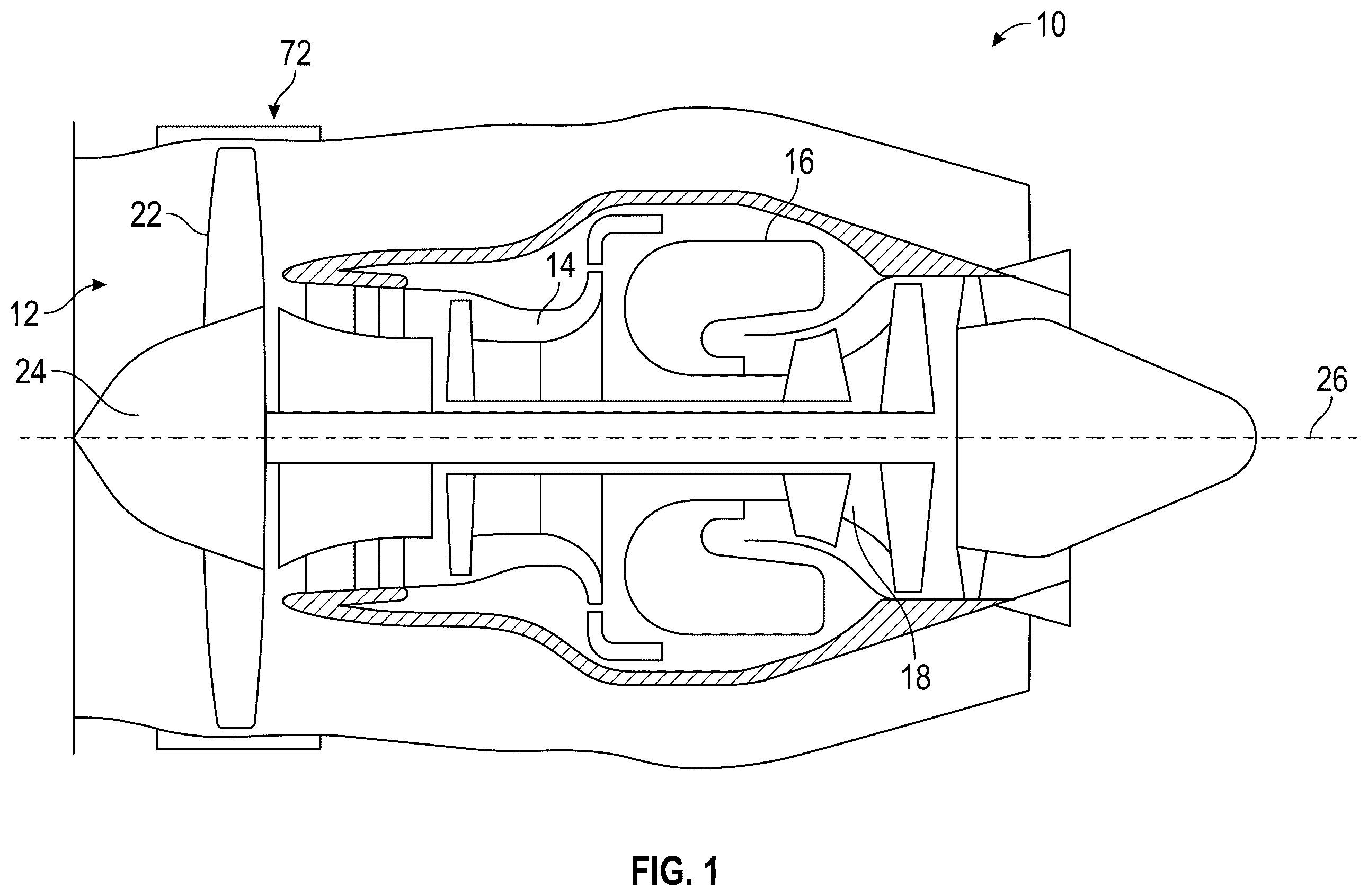 Patent US12480426 Figure 1 – Containment ring for gas turbine engine