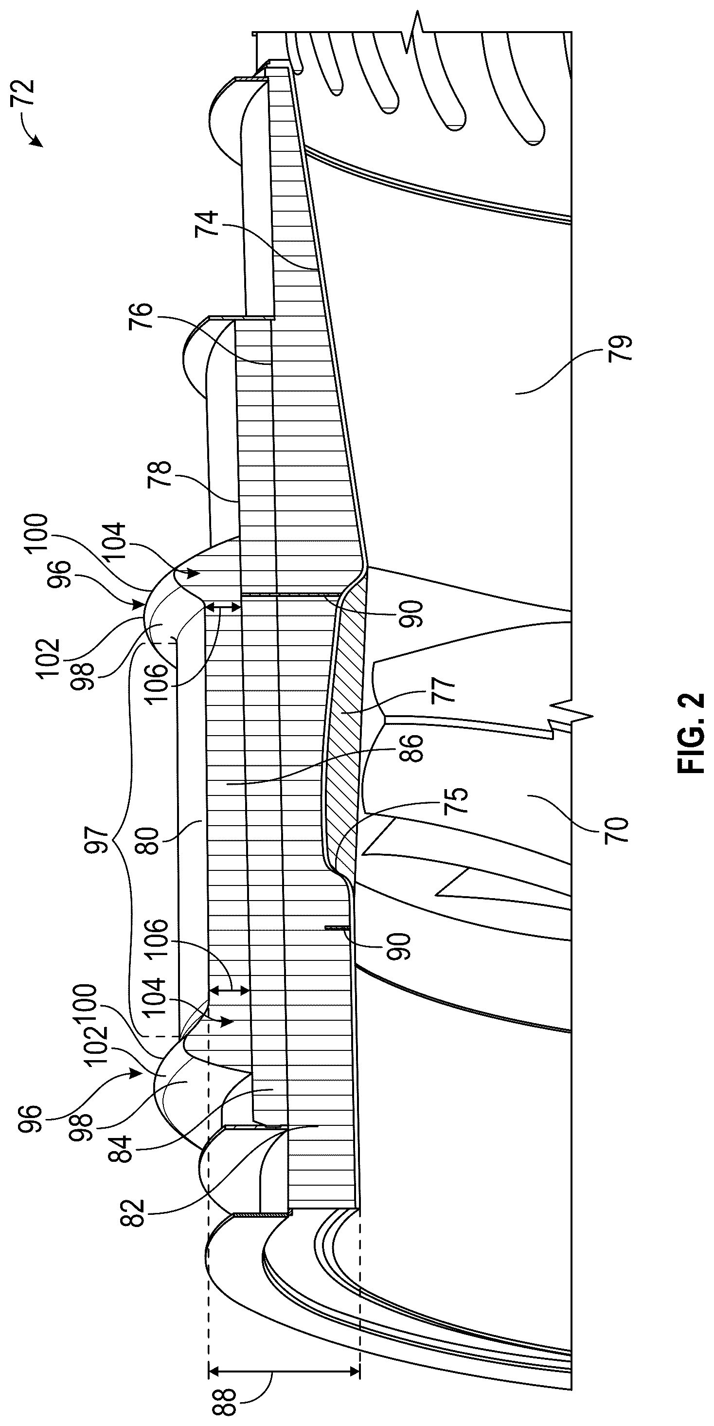 Patent US12480426 Figure 2 – Containment ring for gas turbine engine
