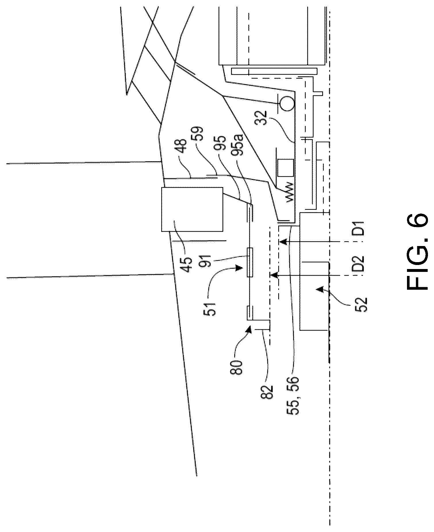 Patent US12480427 Figure 6 – Turbomachine module equipped with variable pitch vanes and an annular interface shroud