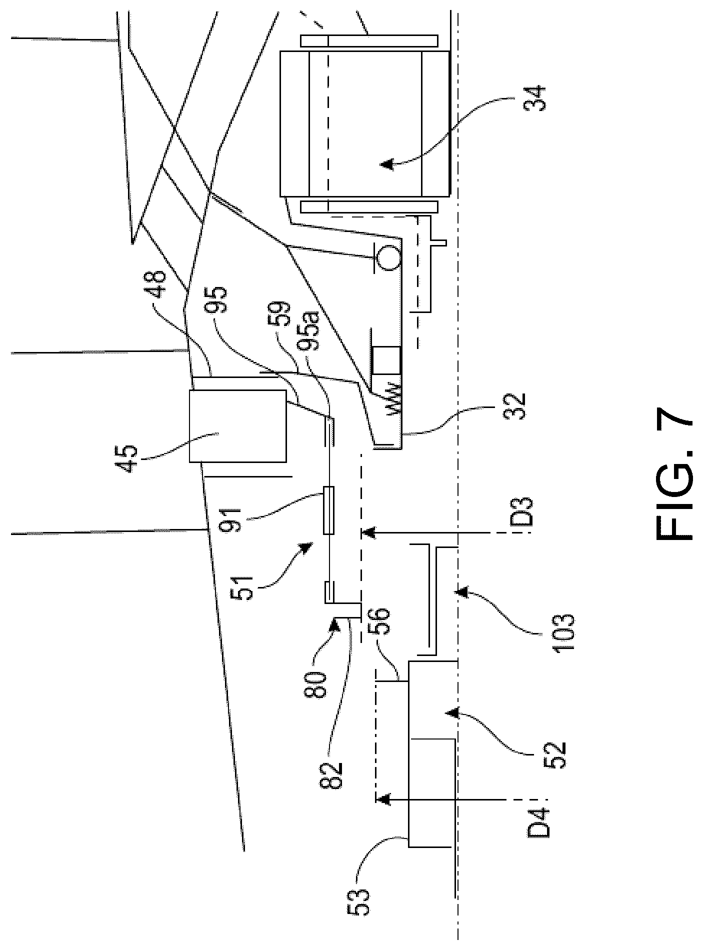 Patent US12480427 Figure 7 – Turbomachine module equipped with variable pitch vanes and an annular interface shroud