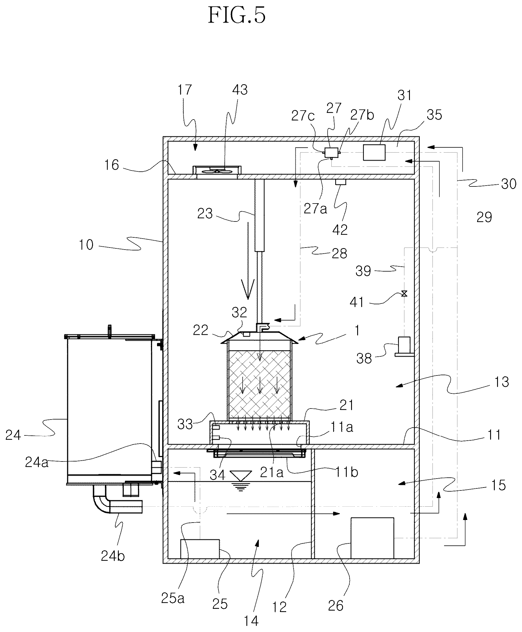 Patent US12480430 Figure 5 – Hydraulic cleaning apparatus for particulate matter reduction device with rapid drying and differential pressure measurement capability