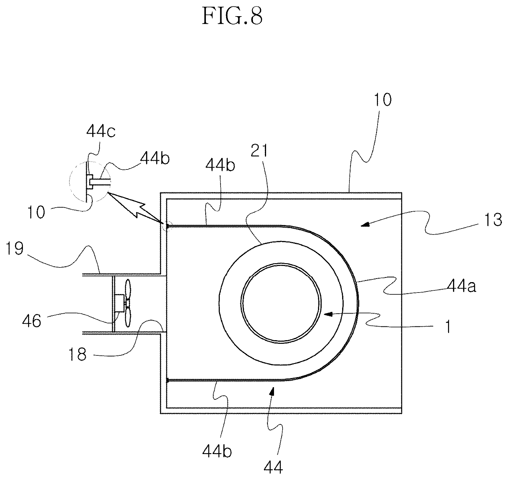 Patent US12480430 Figure 8 – Hydraulic cleaning apparatus for particulate matter reduction device with rapid drying and differential pressure measurement capability