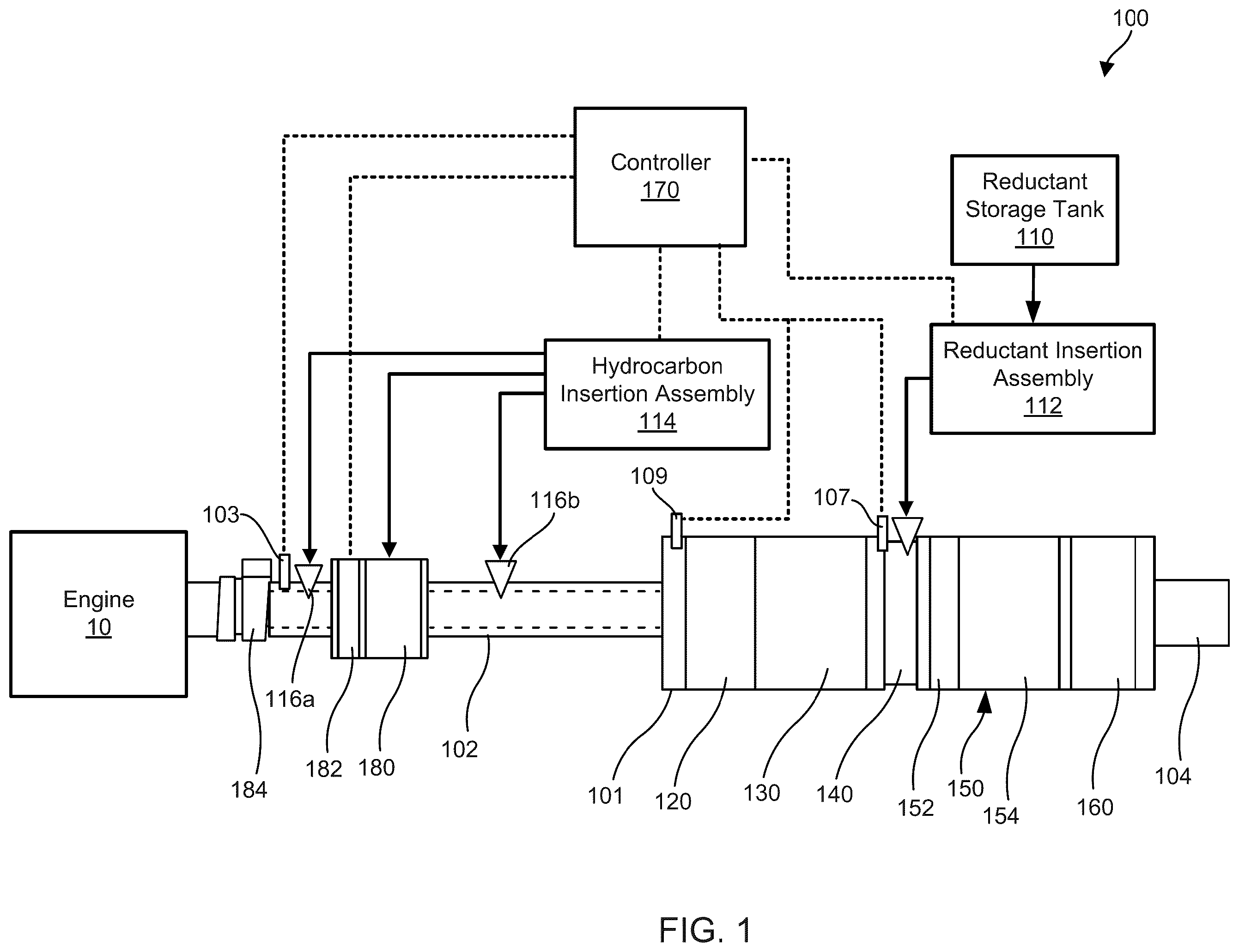 Patent US12480431 Figure 1 – Aftertreatment system including preheating oxidation catalyst