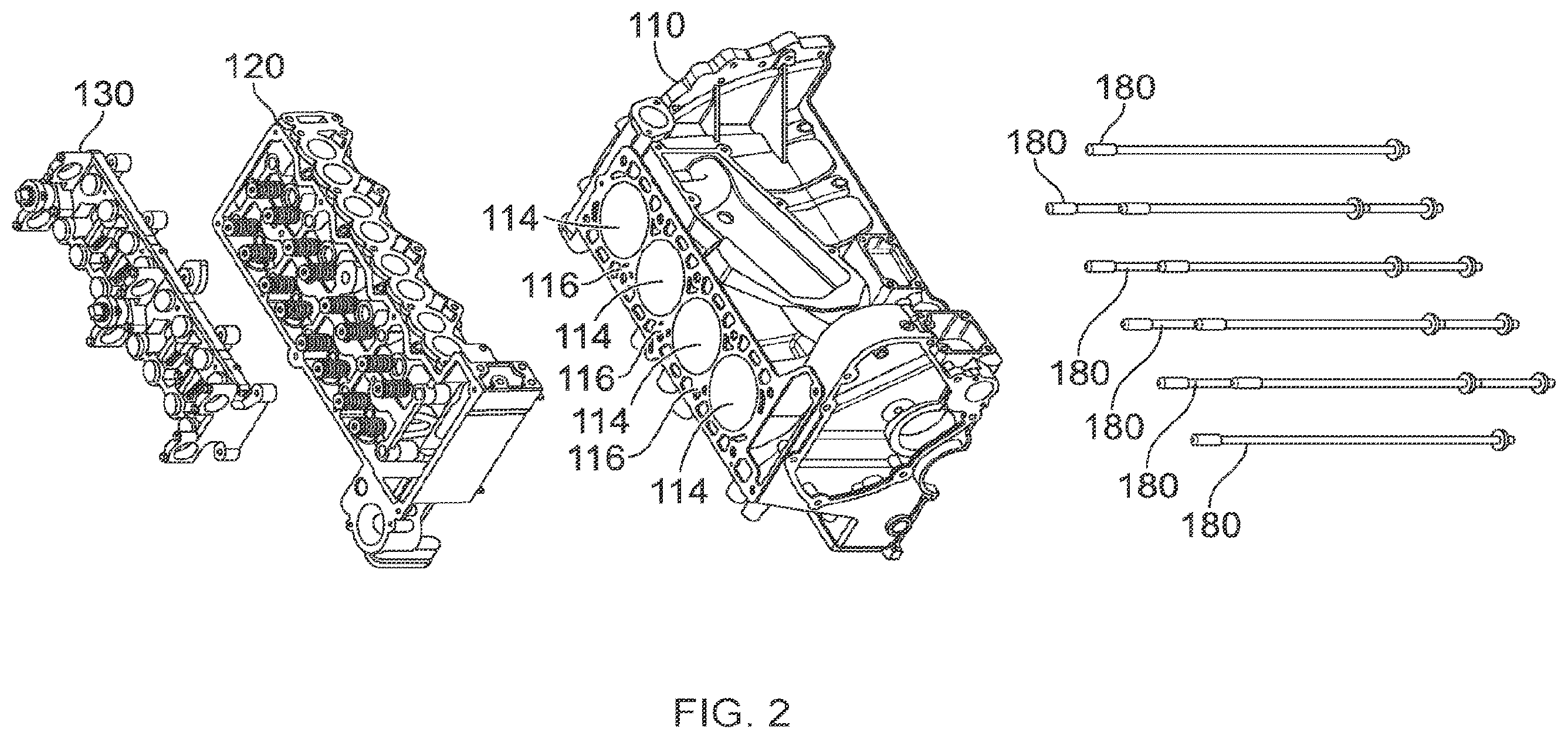 Patent US12480438 Figure 2 – Internal combustion engine including through-bolt aperture and single through-bolt