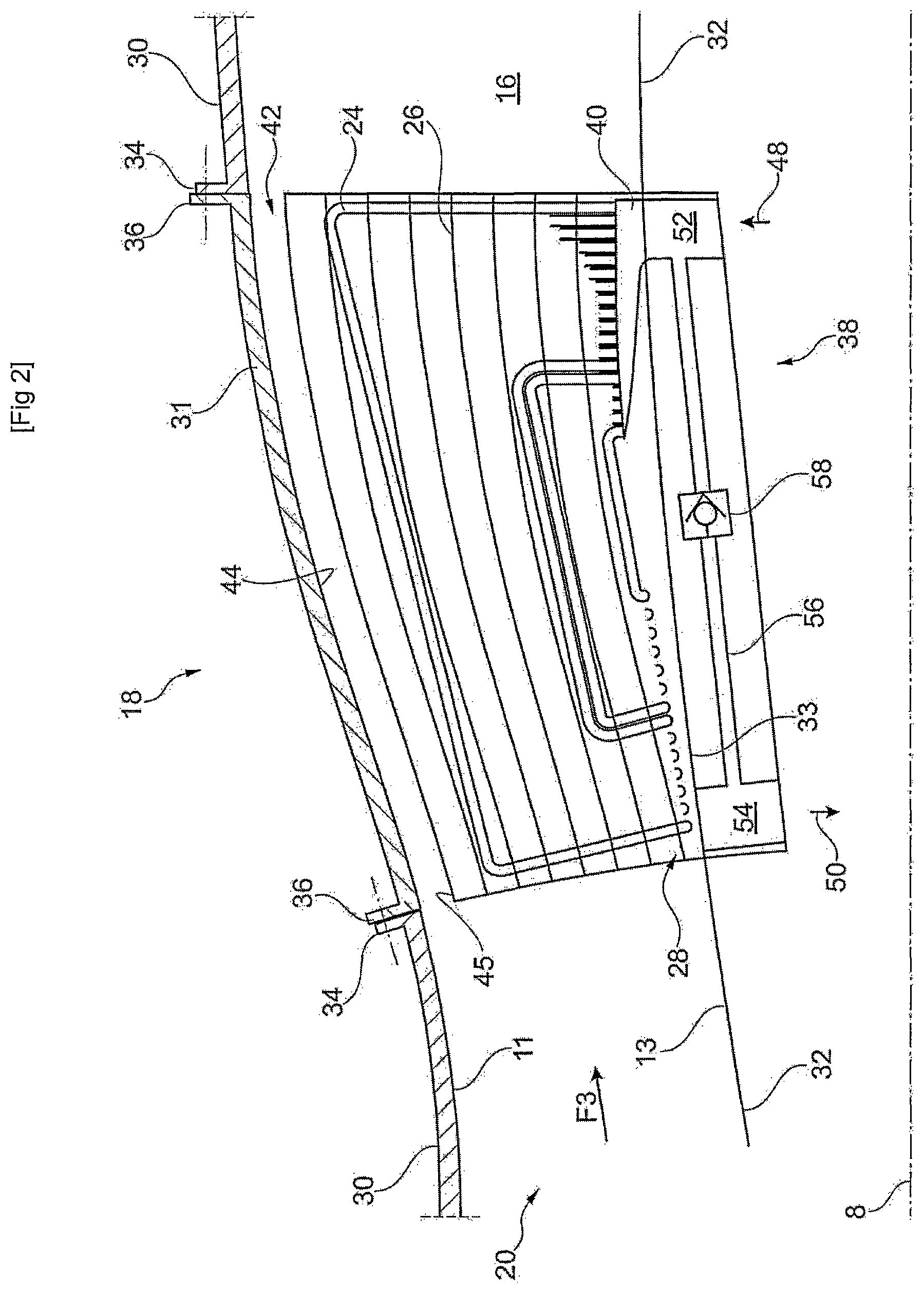 Patent US12480440 Figure 2 – Triple-flow axial turbomachine comprising a diverging heat exchanger in the third flow