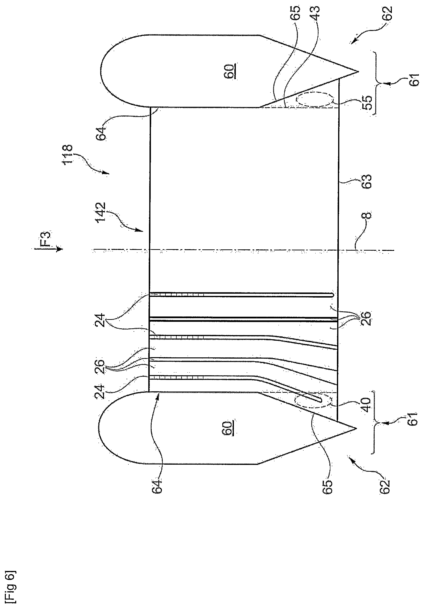 Patent US12480440 Figure 5 – Triple-flow axial turbomachine comprising a diverging heat exchanger in the third flow