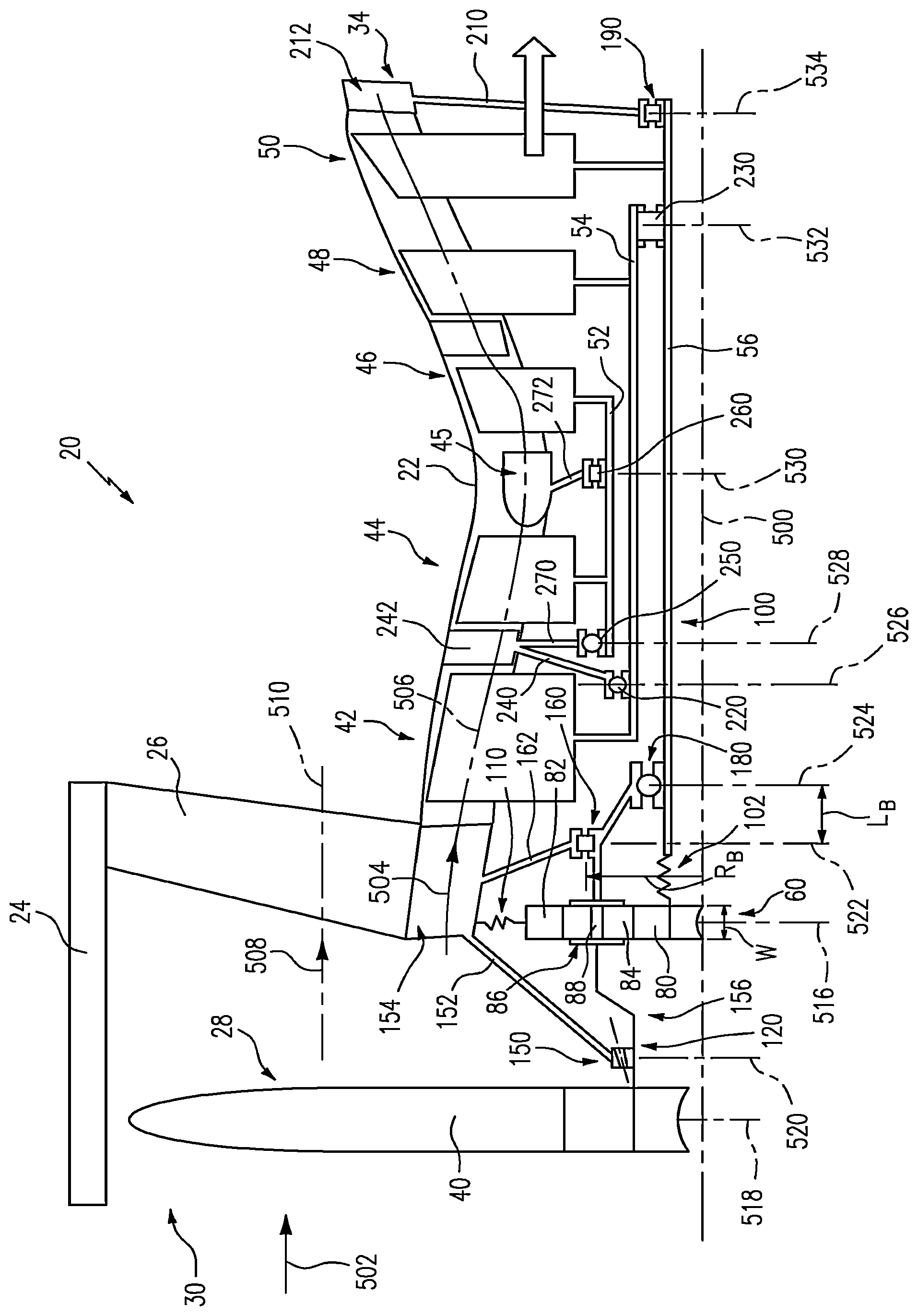 Patent US12480441 Figure 1 – Gas turbine engine bearing and gearbox arrangement