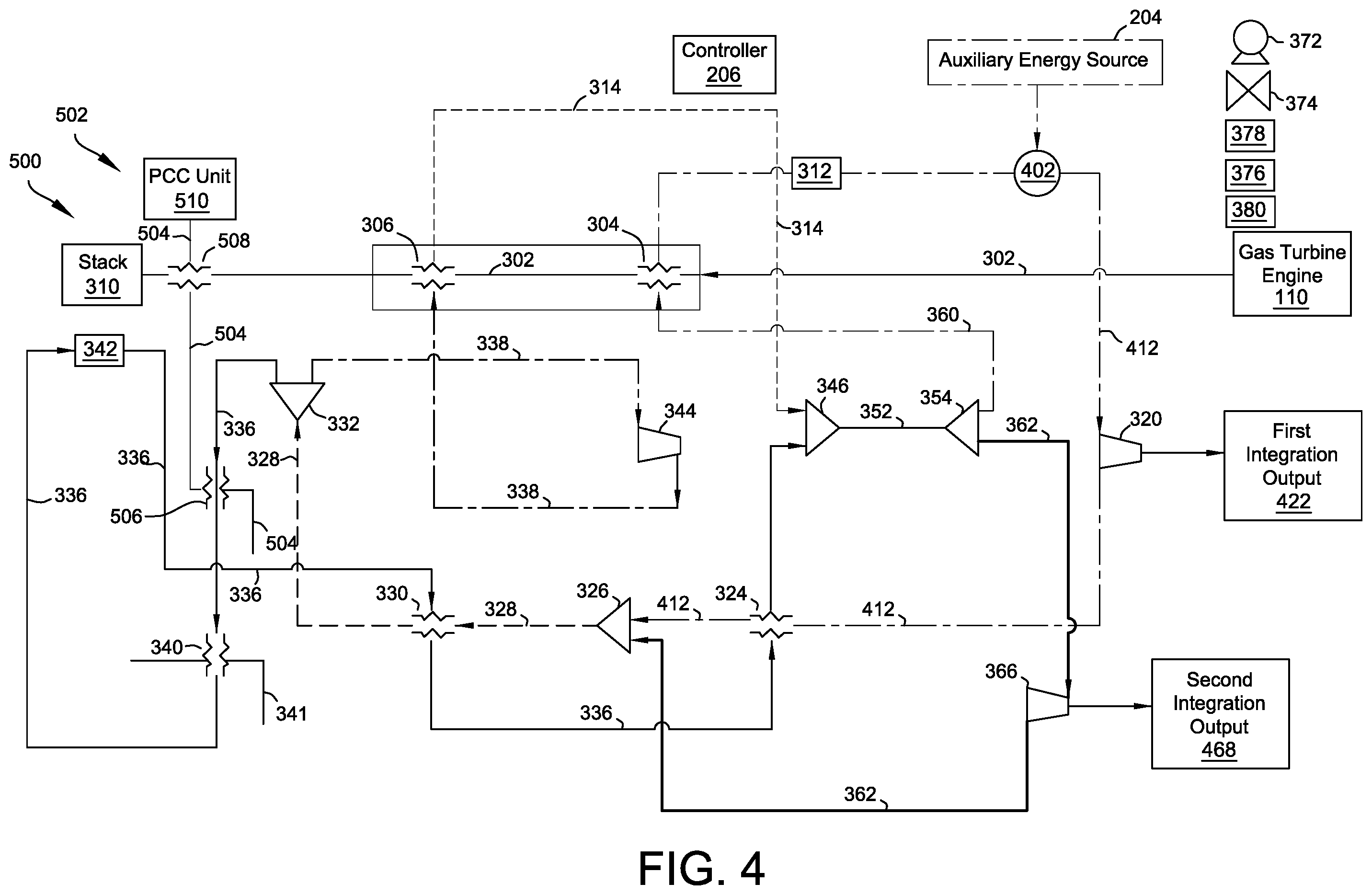 Patent US12480444 Figure 5 – Systems and methods for integrating auxiliary energy and waste heat recovery from gas turbine engines