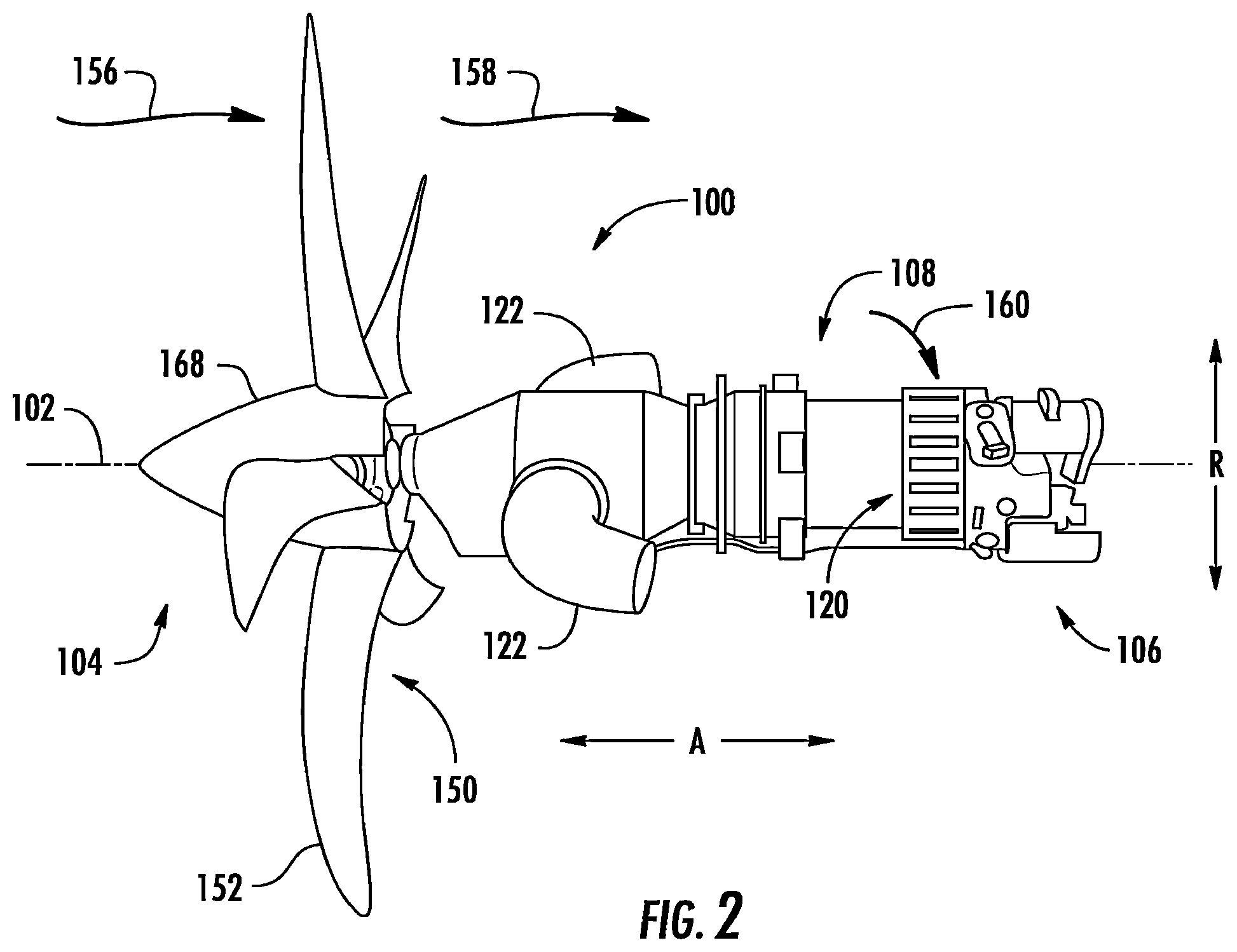 Patent US12480449 Figure 2 – Propulsion system including an electric machine for starting a gas turbine engine