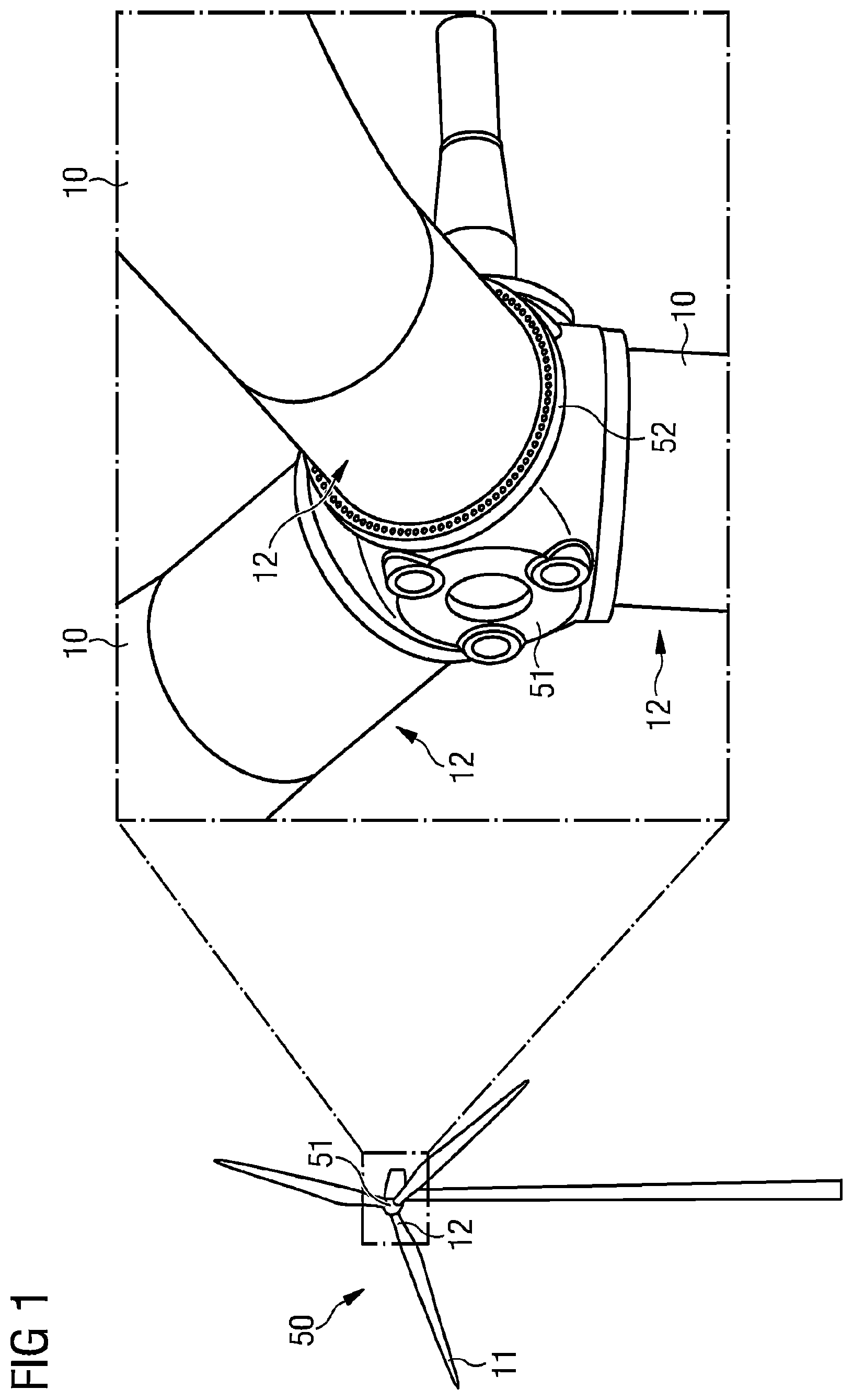 Patent US12480467 Figure 1 – Root section, wind turbine blade and methods for producing and modifying a root portion of a wind turbine blade
