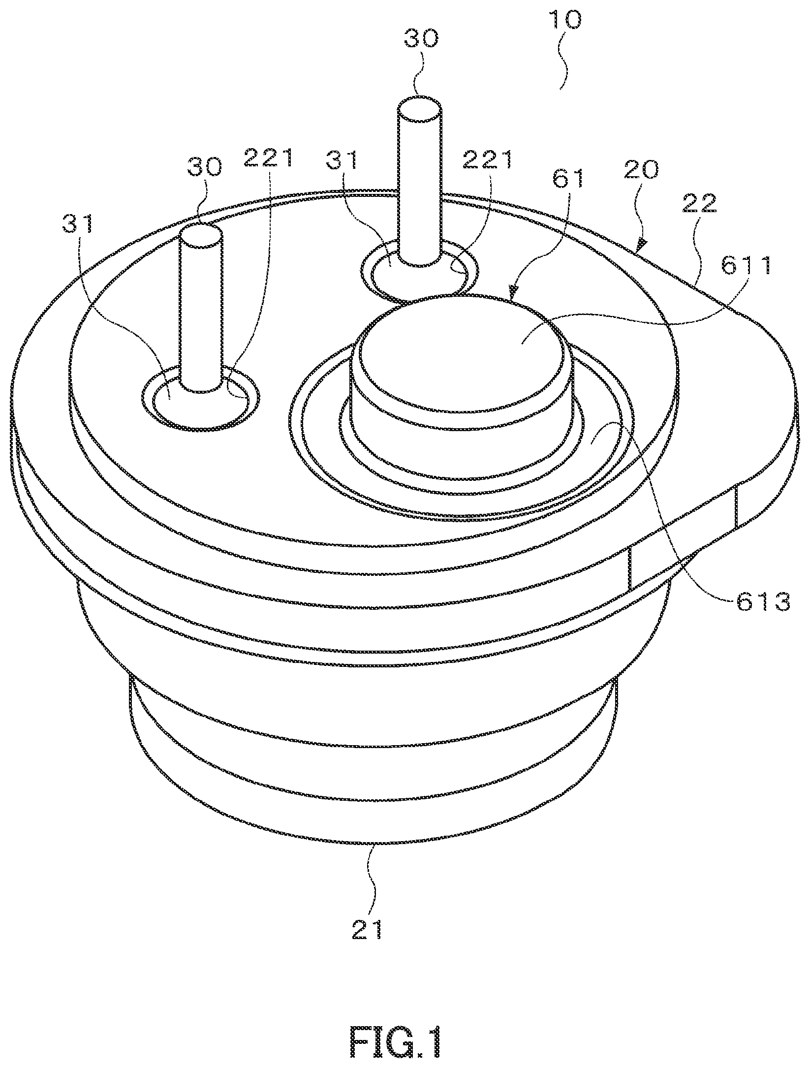 Patent US12480486 Figure 1 – Pressure switch with two pressing members and a hermetic electric compressor arrangement therewith