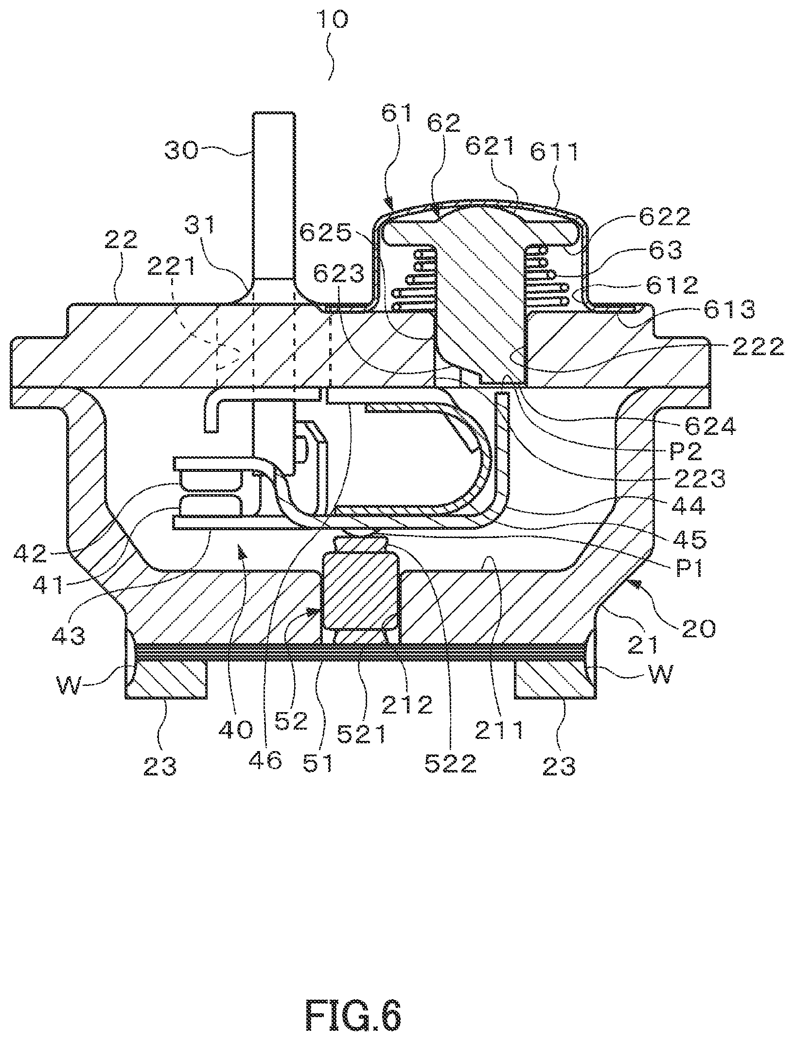 Patent US12480486 Figure 6 – Pressure switch with two pressing members and a hermetic electric compressor arrangement therewith