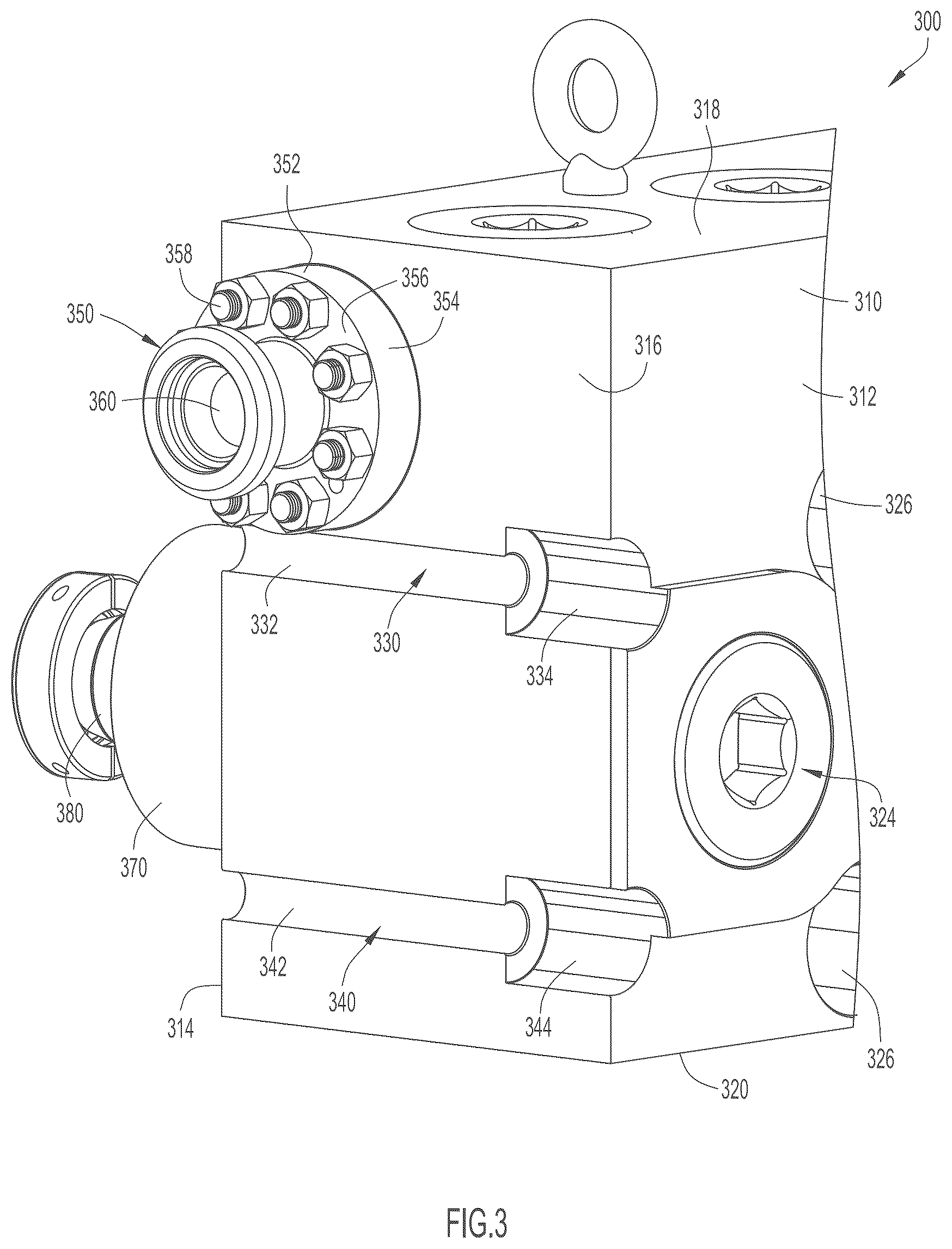 Patent US12480488 Figure 3 – Fluid end with extension plate
