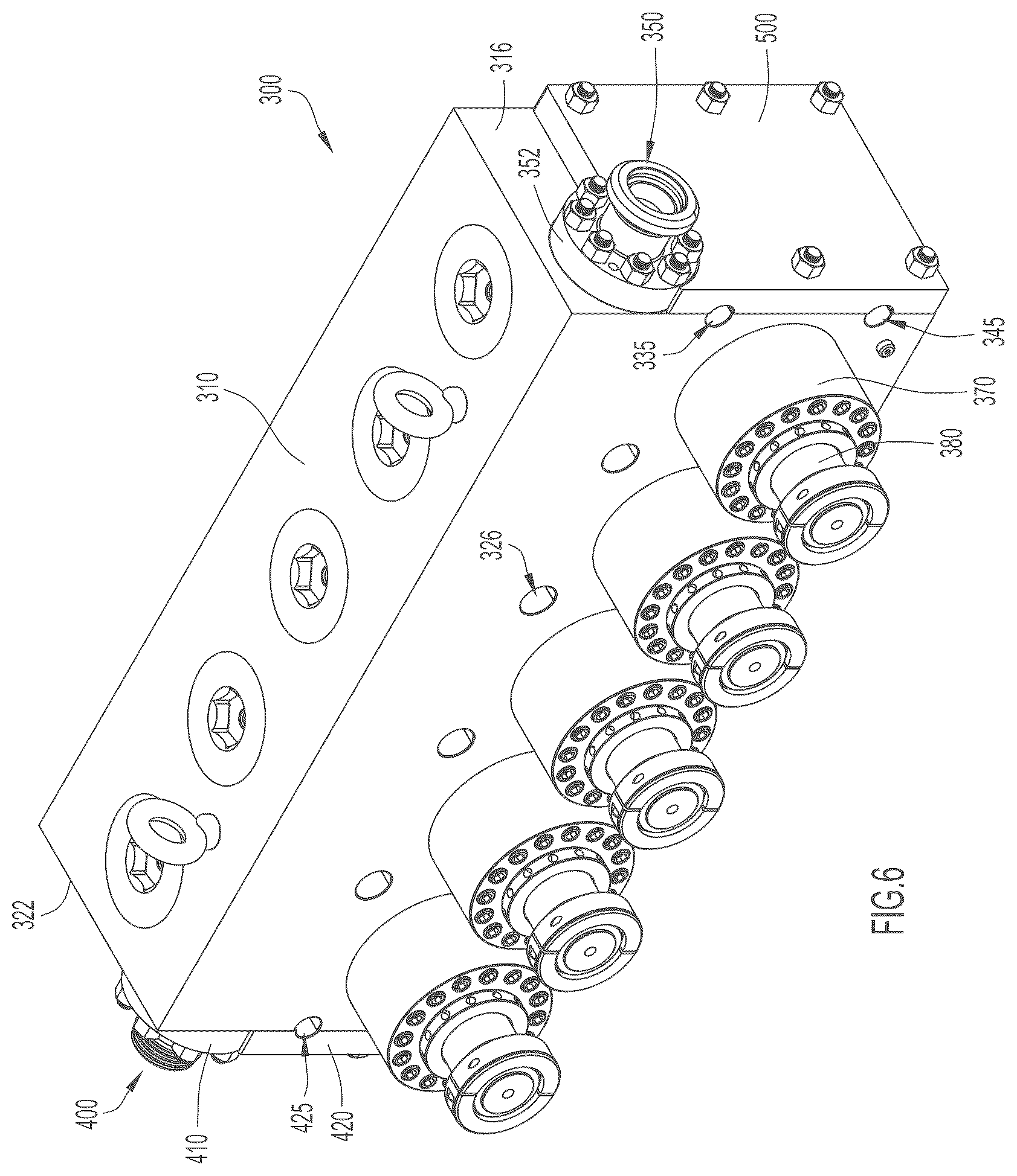 Patent US12480488 Figure 6 – Fluid end with extension plate