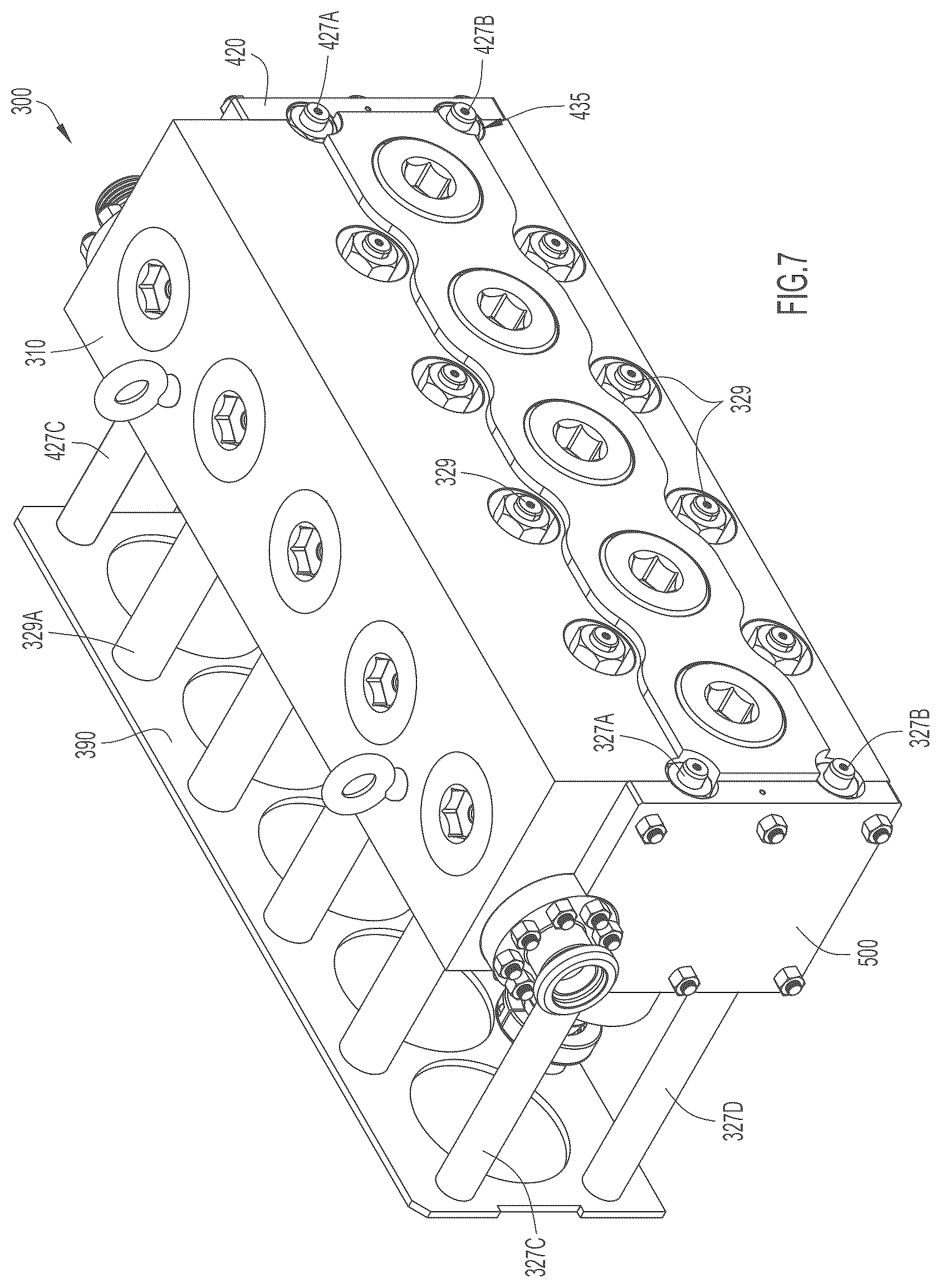 Patent US12480488 Figure 7 – Fluid end with extension plate