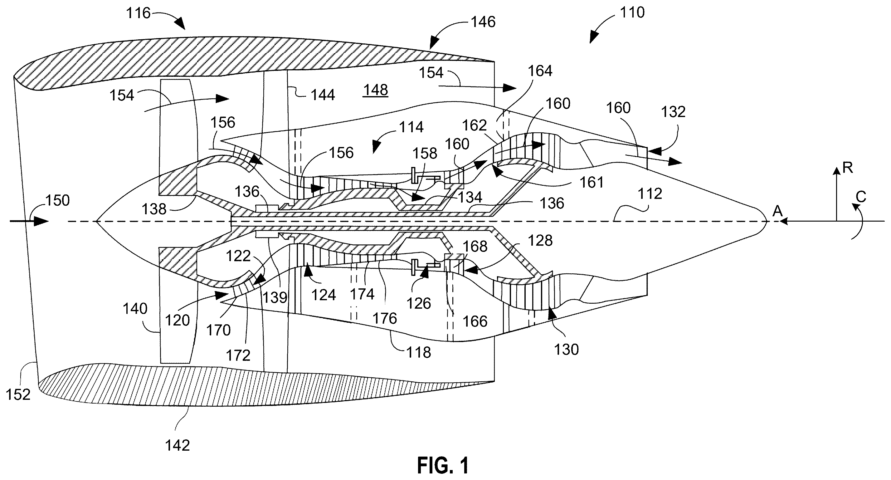 Patent US12480511 Figure 1 – Compressor bleed slots with variable wall structures