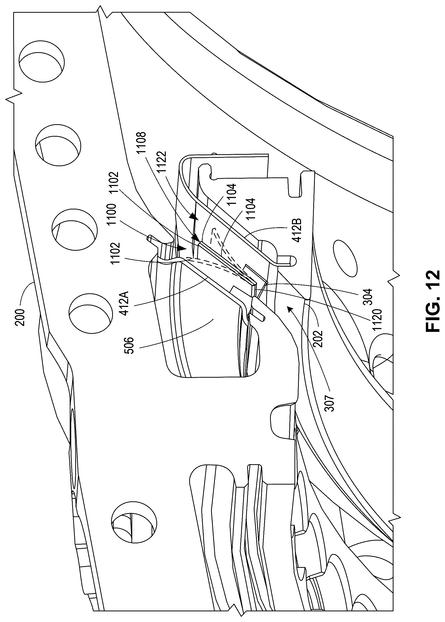 Patent US12480511 Figure 12 – Compressor bleed slots with variable wall structures