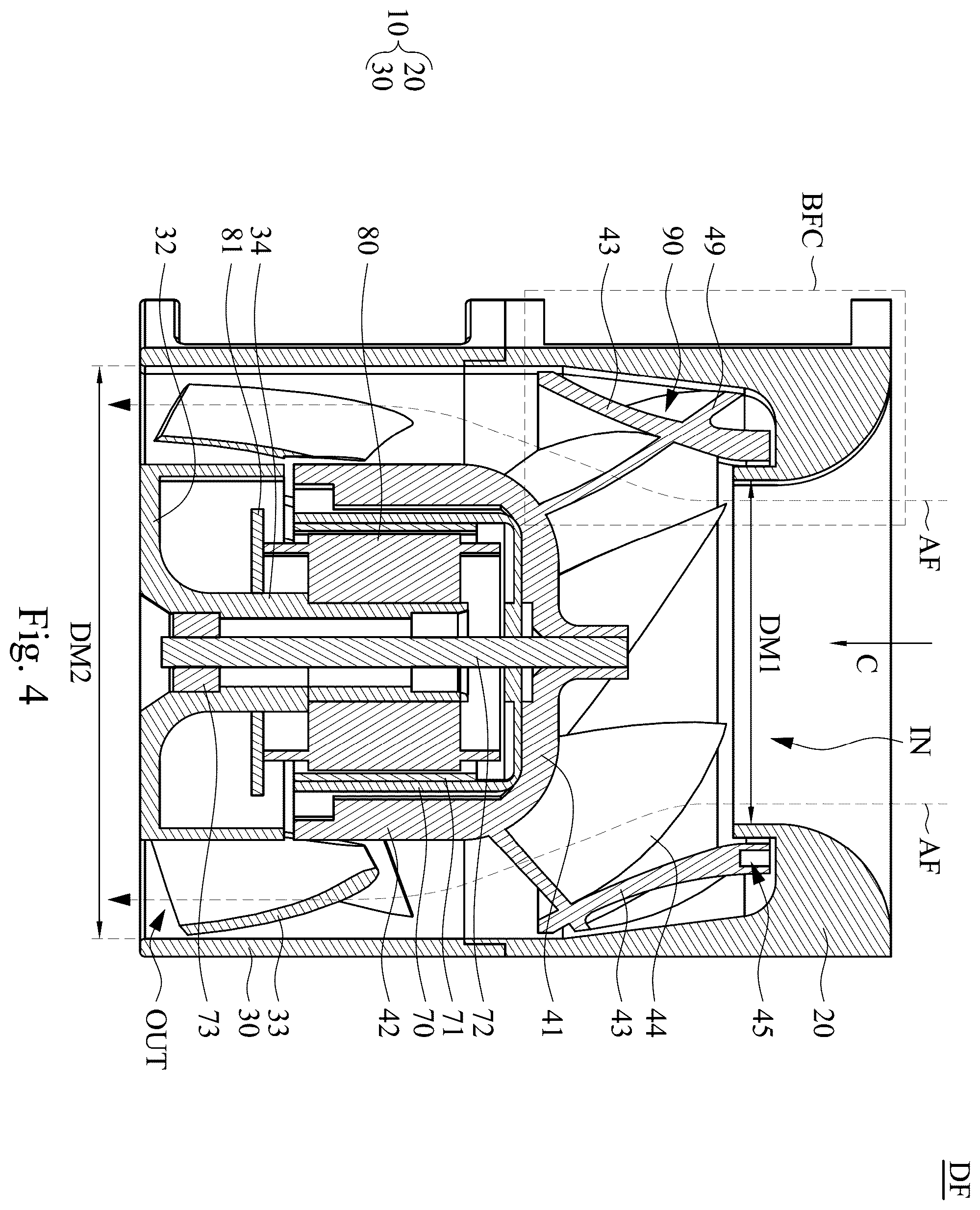 Patent US12480525 Figure 4 – Impeller and diagonal fan including the same