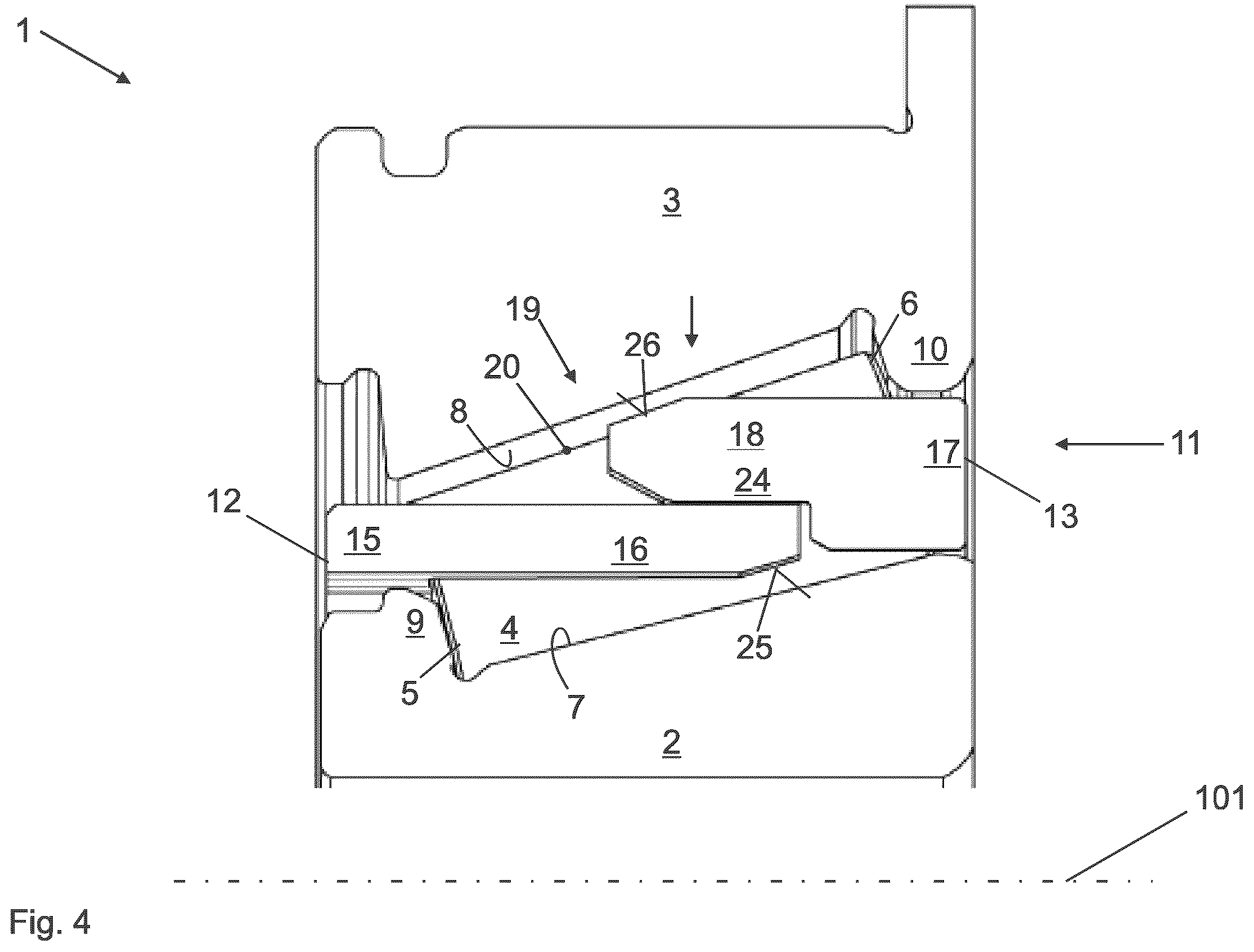 Patent US12480542 Figure 4 – Snap-action cage for a tapered roller bearing, and tapered roller bearing with the snap-action cage