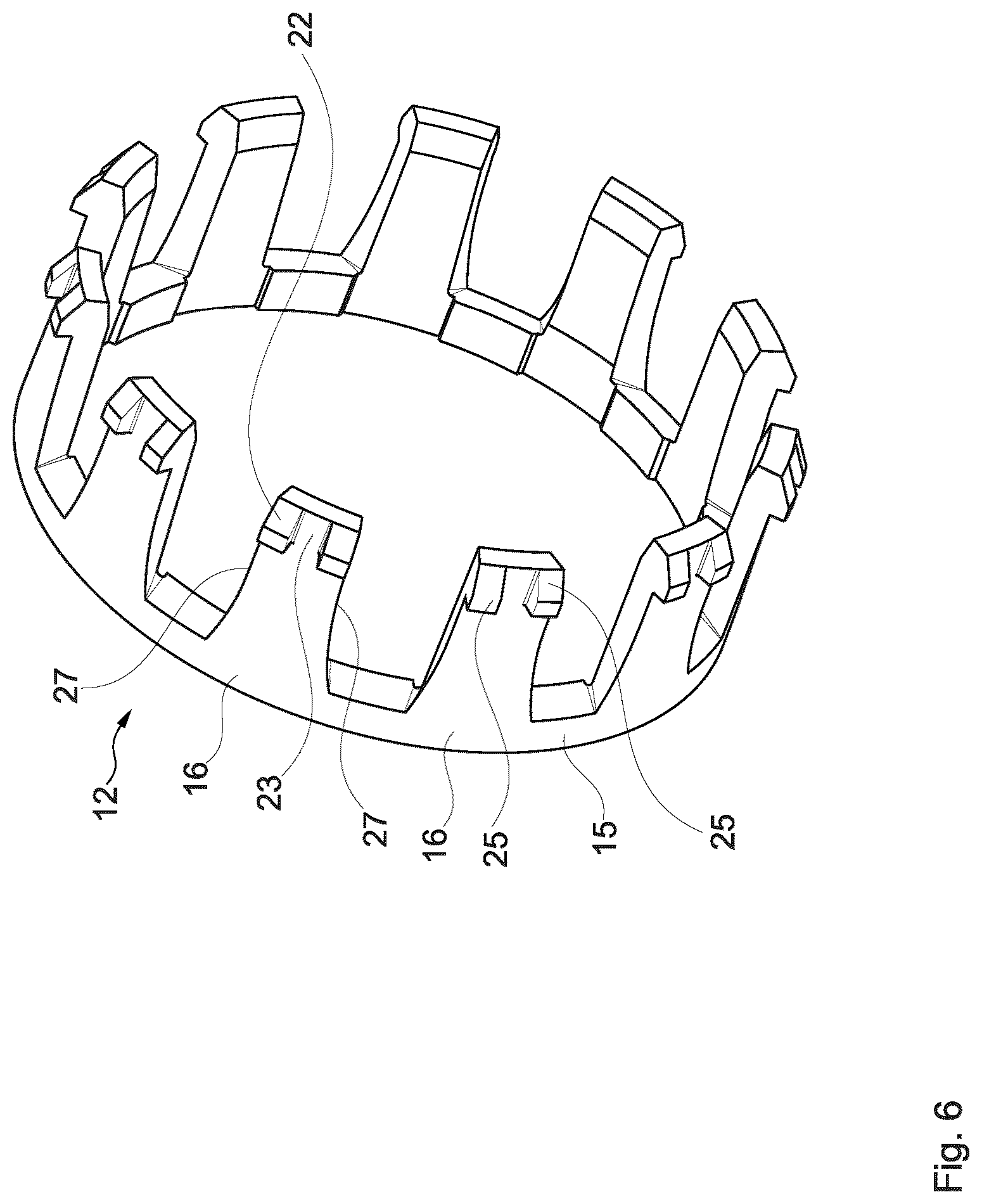 Patent US12480542 Figure 6 – Snap-action cage for a tapered roller bearing, and tapered roller bearing with the snap-action cage