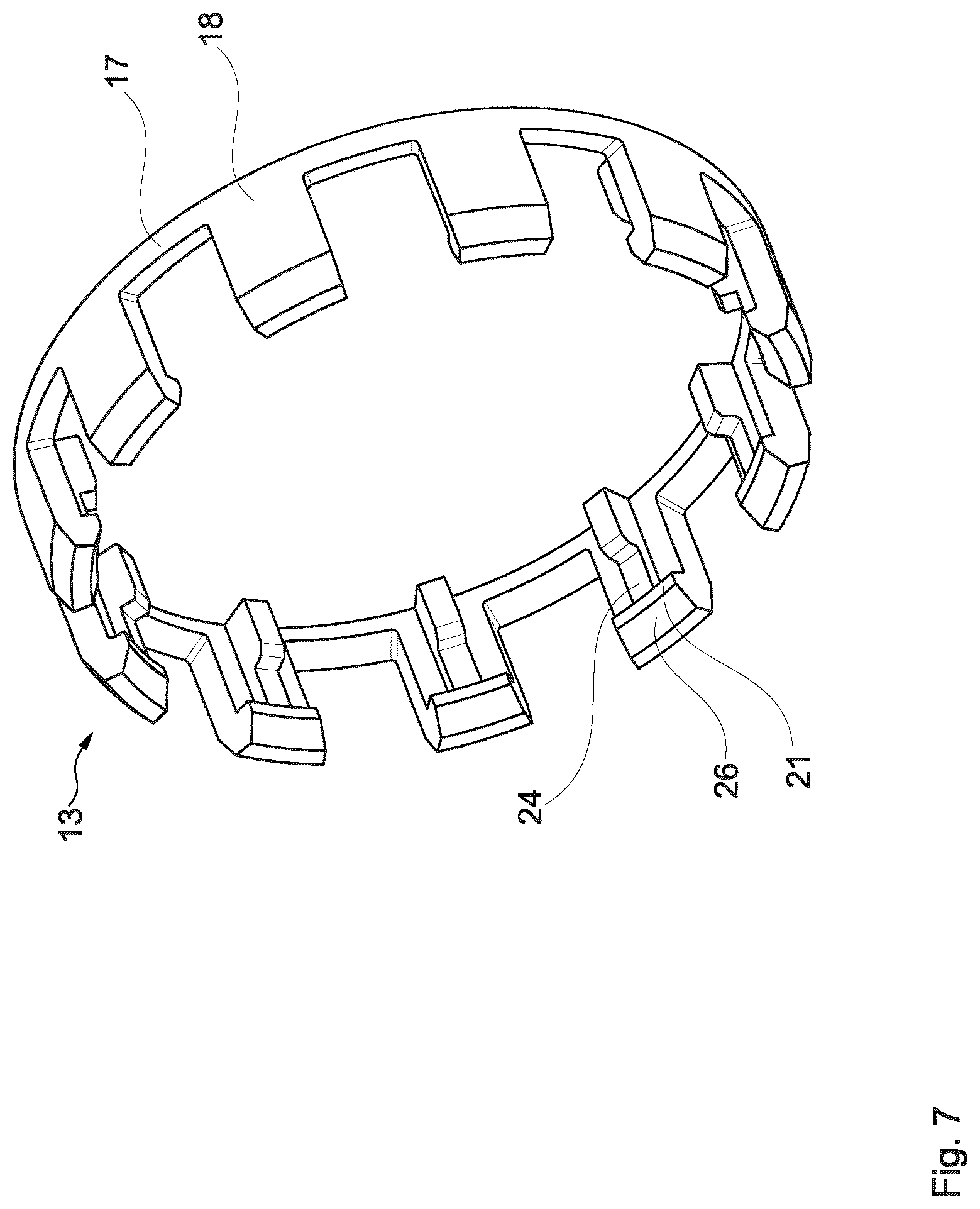 Patent US12480542 Figure 7 – Snap-action cage for a tapered roller bearing, and tapered roller bearing with the snap-action cage