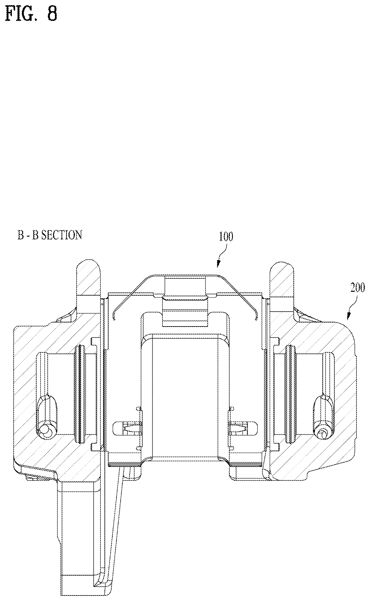 Patent US12480551 Figure 8 – Pad liner for brake caliper, brake caliper equipped with pad liner, and method for assembling the same