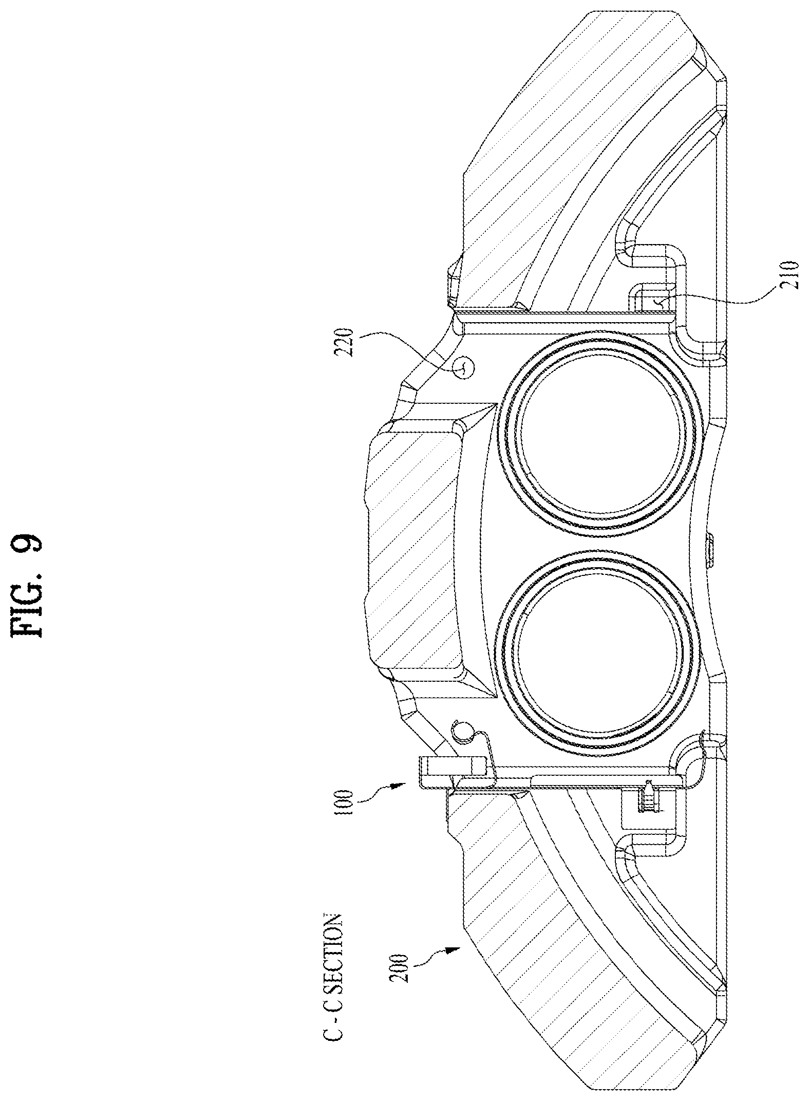 Patent US12480551 Figure 9 – Pad liner for brake caliper, brake caliper equipped with pad liner, and method for assembling the same