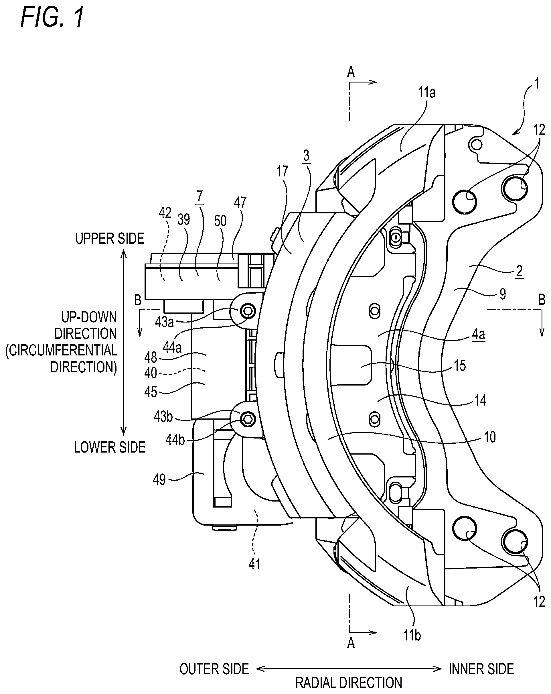 Patent US12480552 Figure 1 – Non-excited operation type brake for brake device and disc brake device