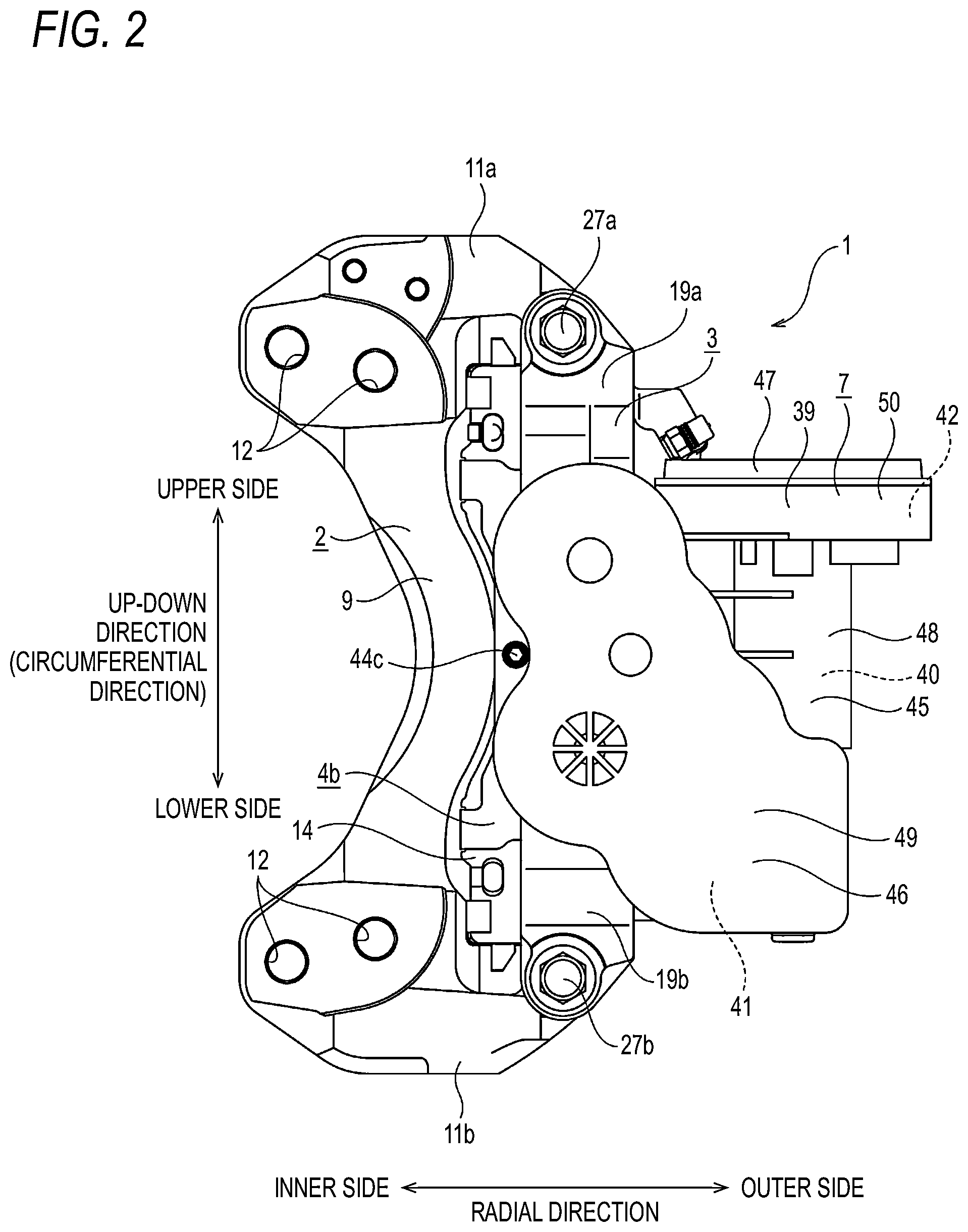 Patent US12480552 Figure 2 – Non-excited operation type brake for brake device and disc brake device