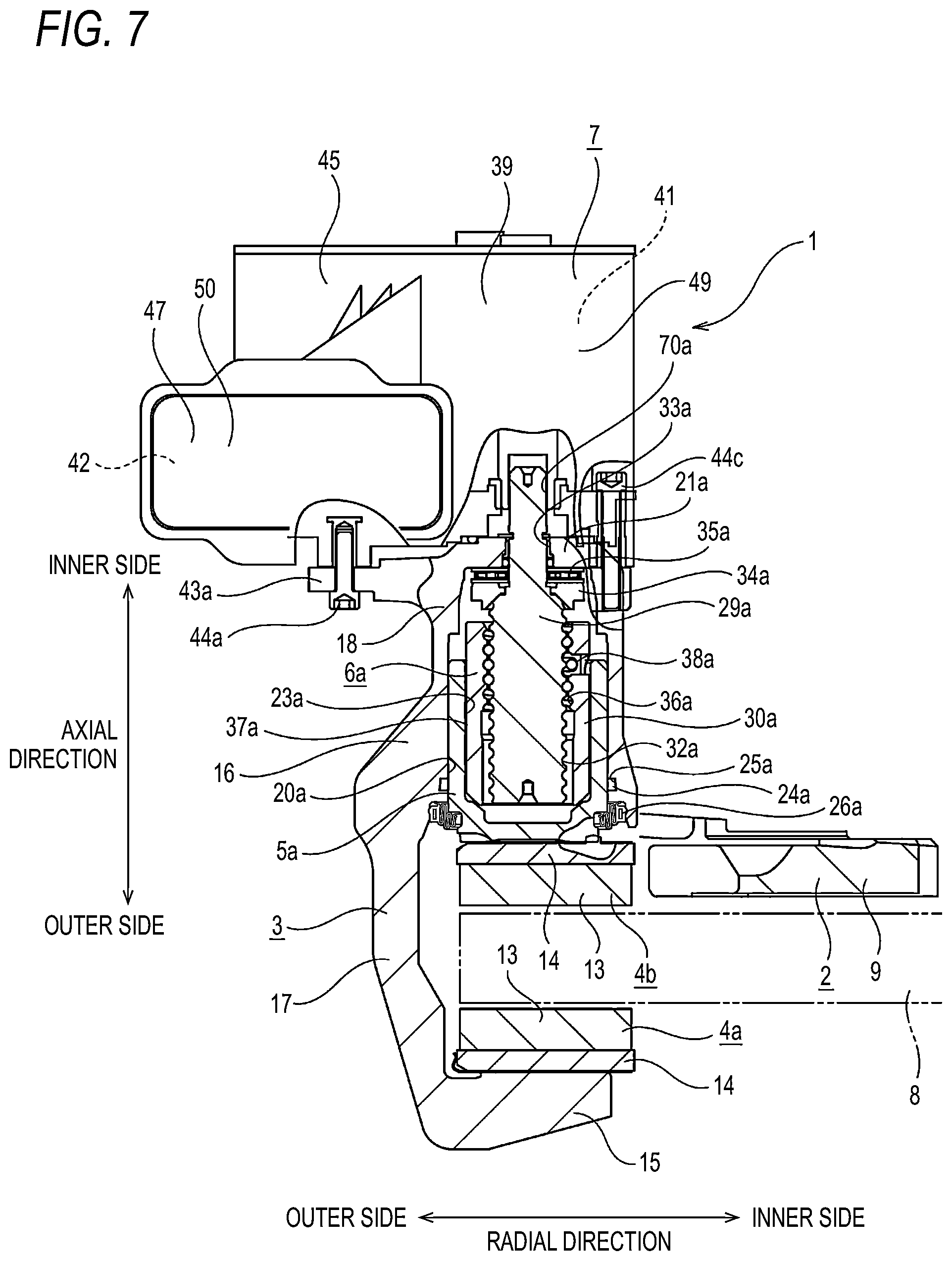 Patent US12480552 Figure 7 – Non-excited operation type brake for brake device and disc brake device