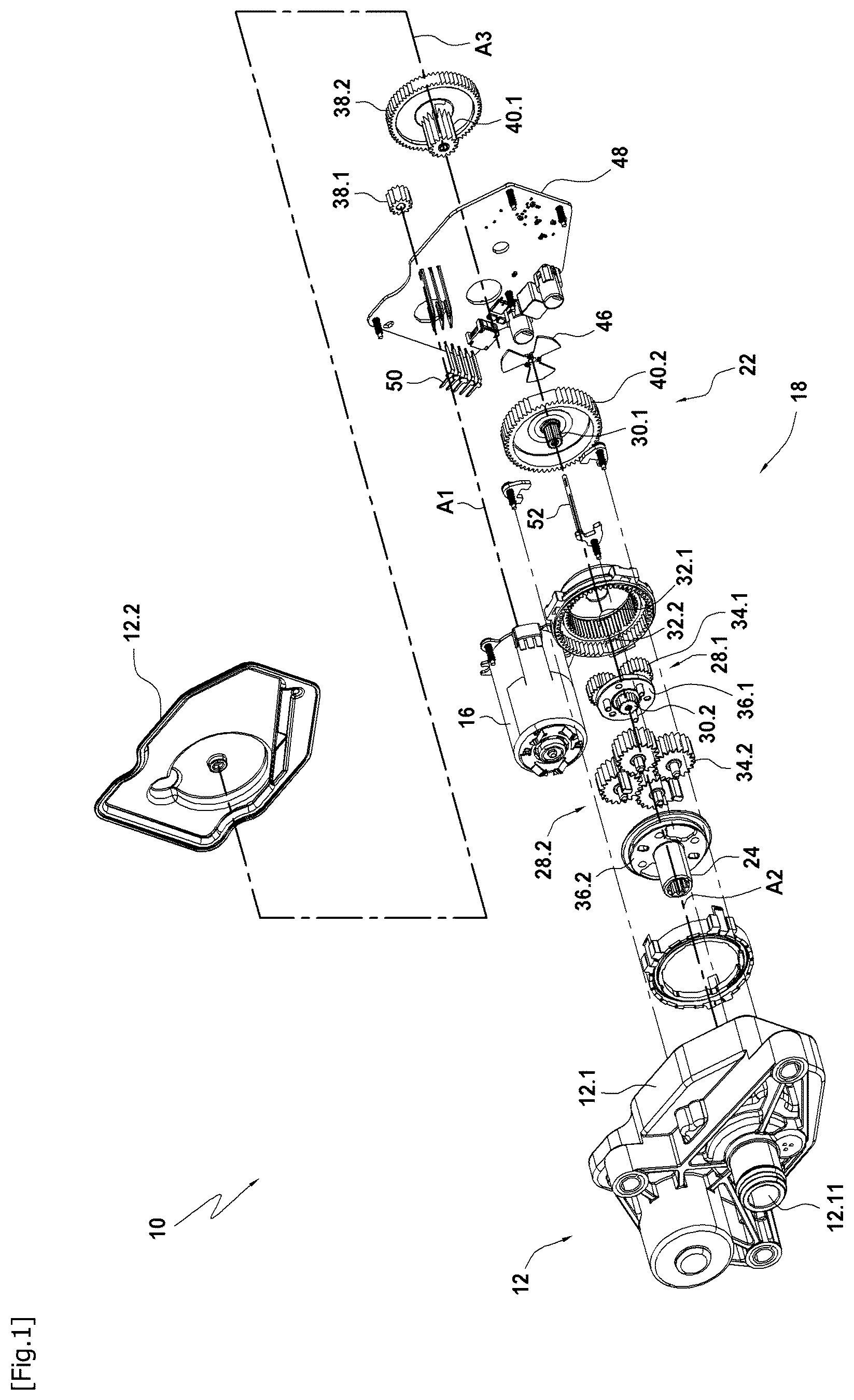 Patent US12480578 Figure 1 – Actuator for a land-based motor vehicle component