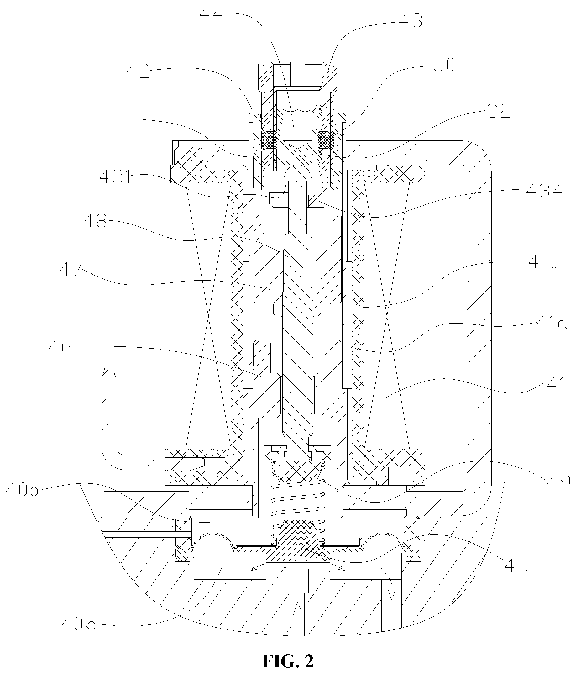 Patent US12480594 Figure 2 – Electromagnetic control device and gas valve having same
