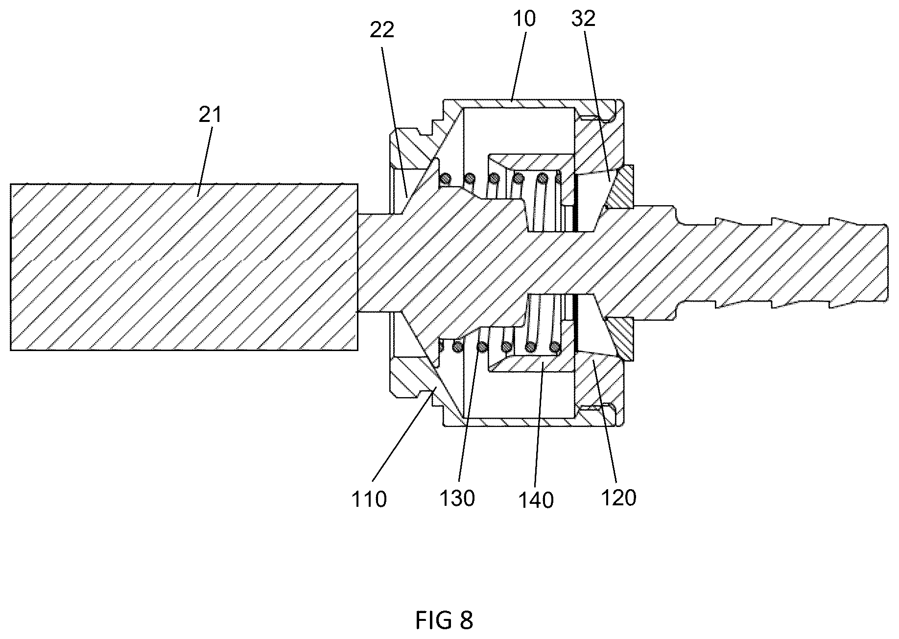 Patent US12480609 Figure 5 – System and method for centralizing a quick connect nipple