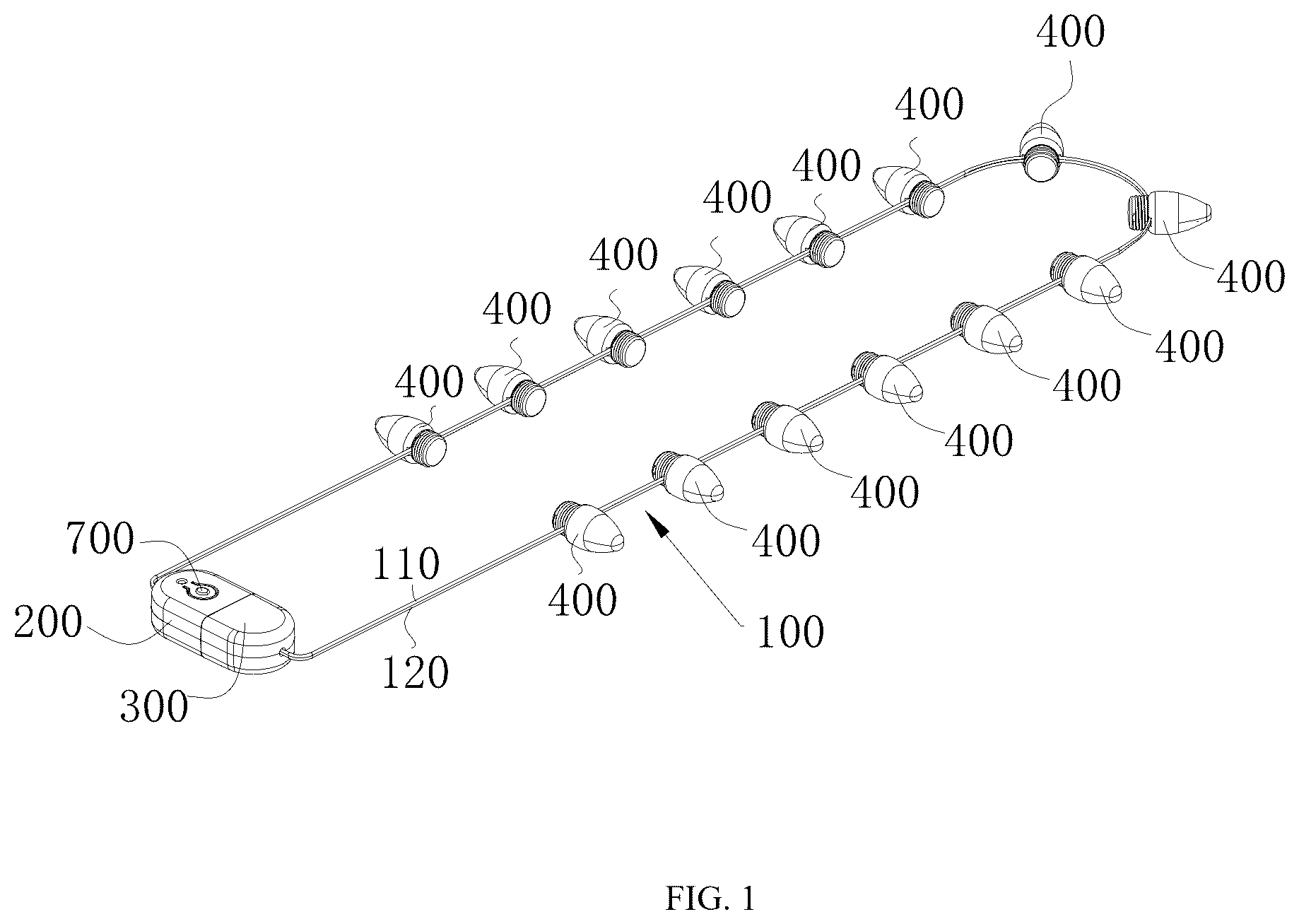Patent US12480628 Figure 1 – LED light string and light necklace