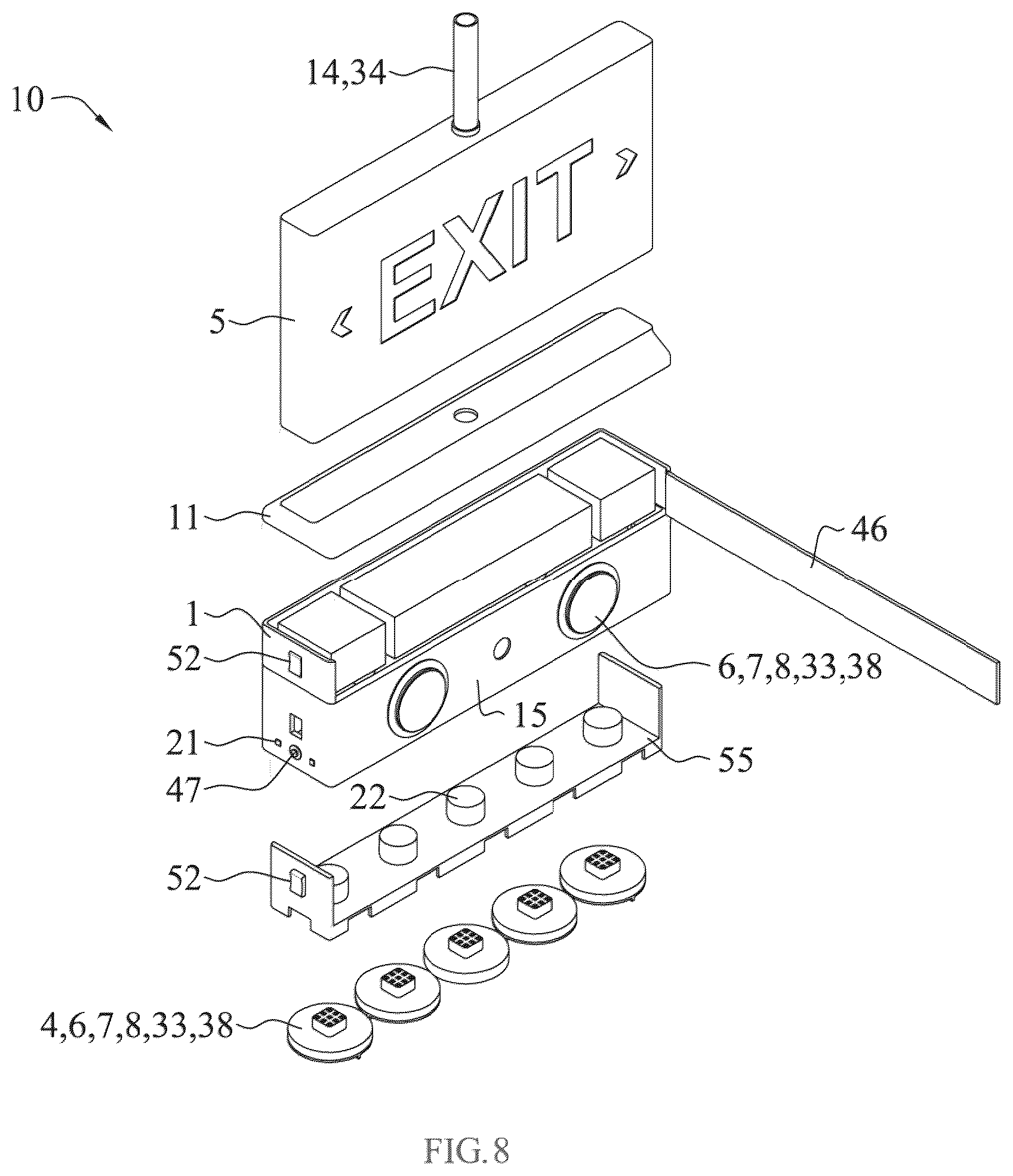 Patent US12480630 Figure 9 – Building egress lighting apparatus method and system with direction designator projection features