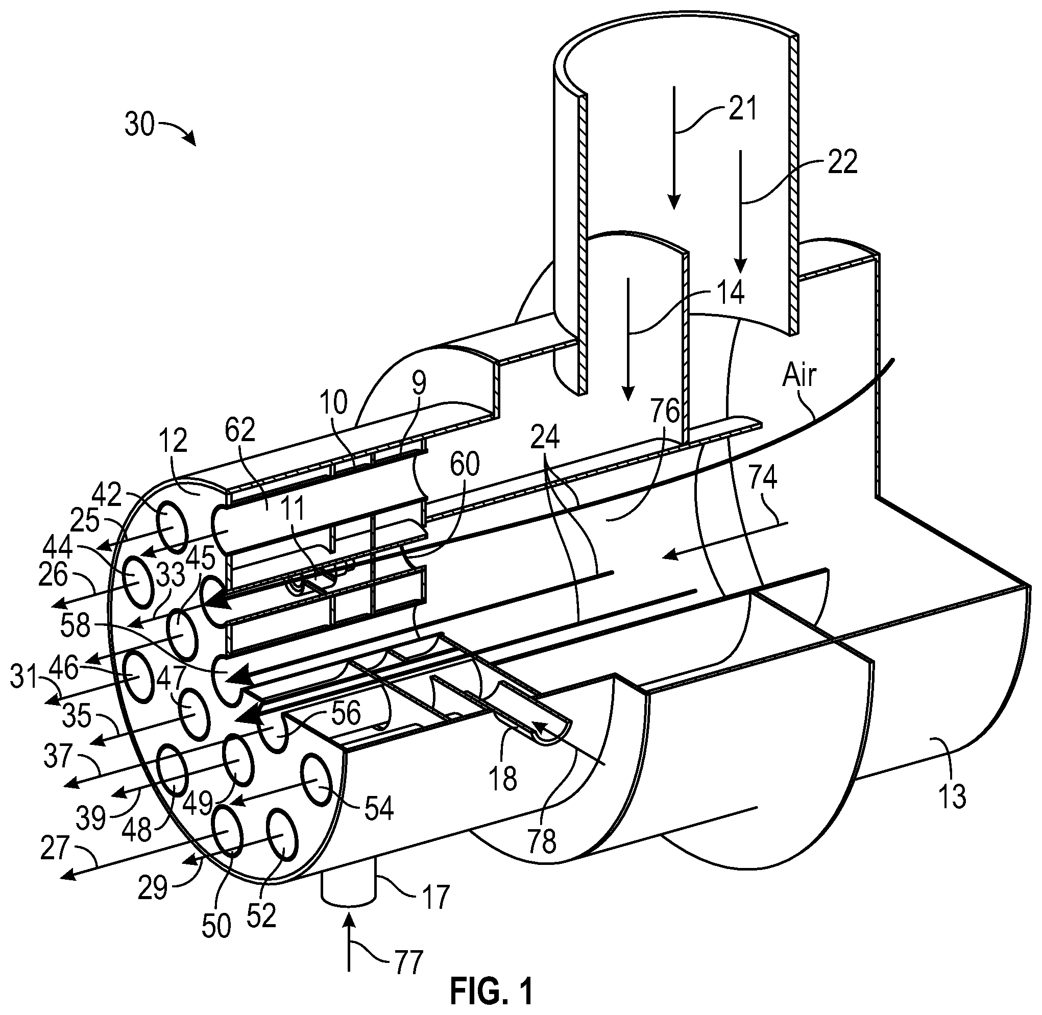 Patent US12480653 Figure 1 – Ultra-low NOx multi-port burner apparatus