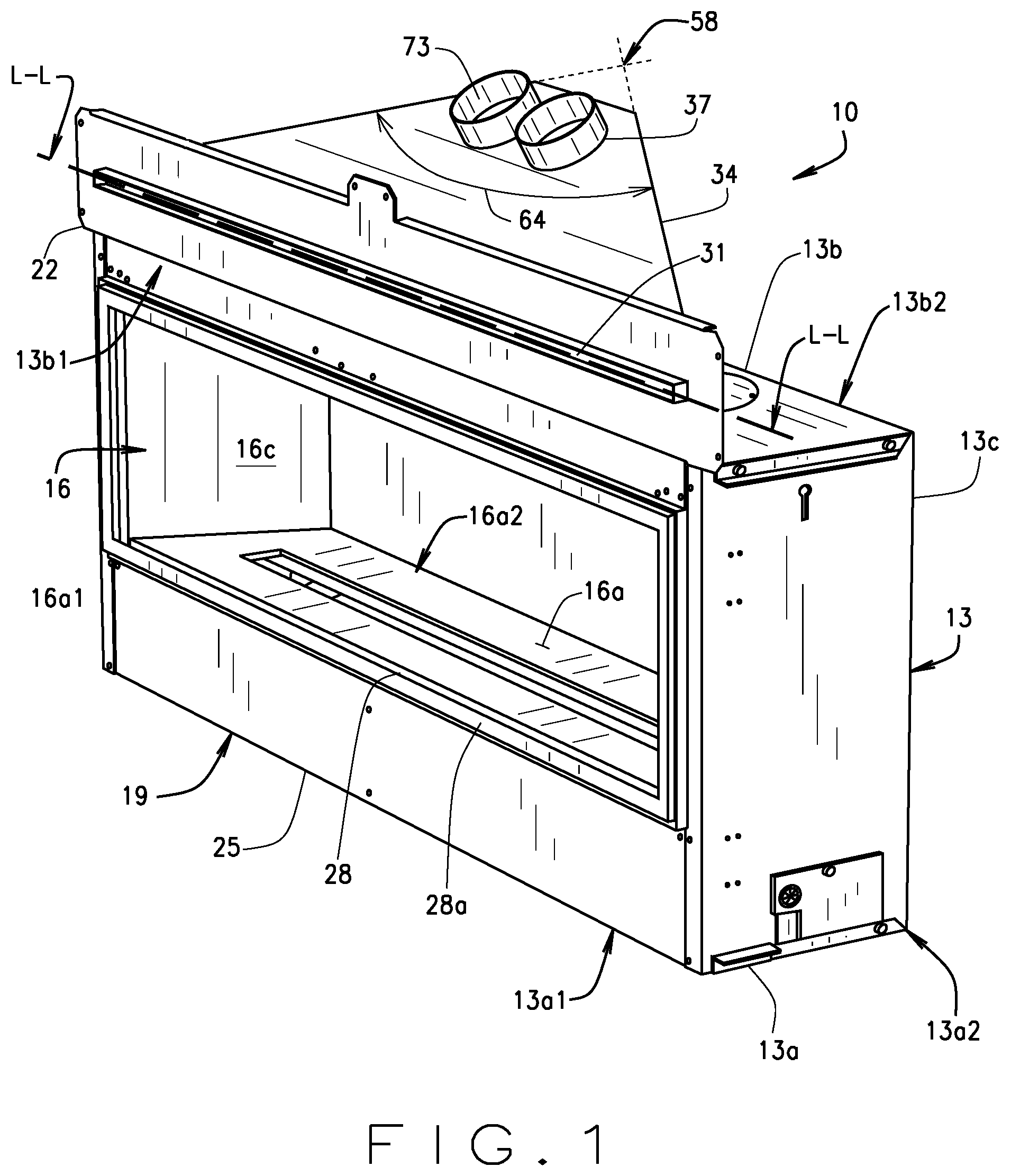 Patent US12480659 Figure 1 – Vent-free fireplace heat removal system and accessories adapted for removal of excess heat from a room wherein the vent-free fireplace is located