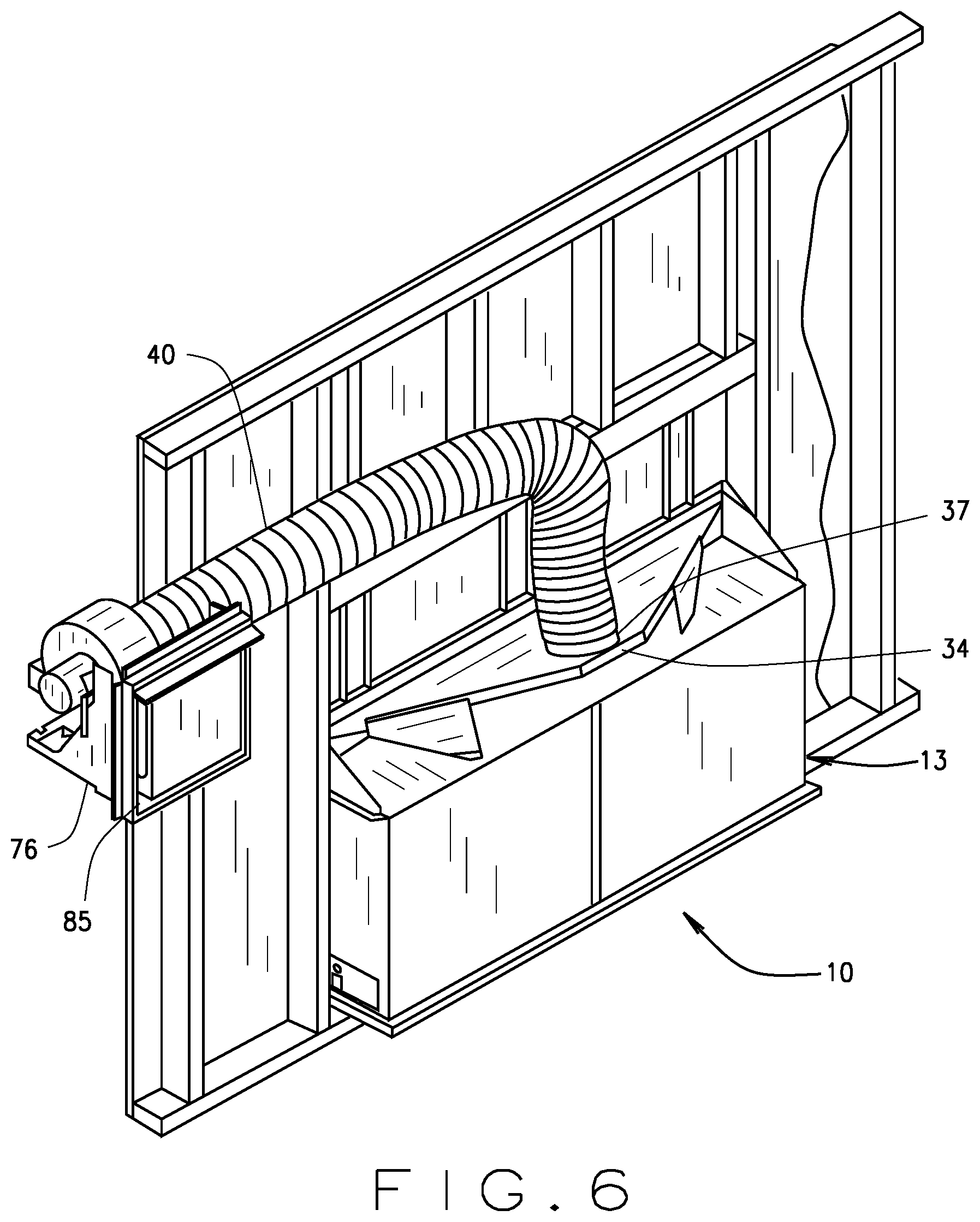 Patent US12480659 Figure 6 – Vent-free fireplace heat removal system and accessories adapted for removal of excess heat from a room wherein the vent-free fireplace is located